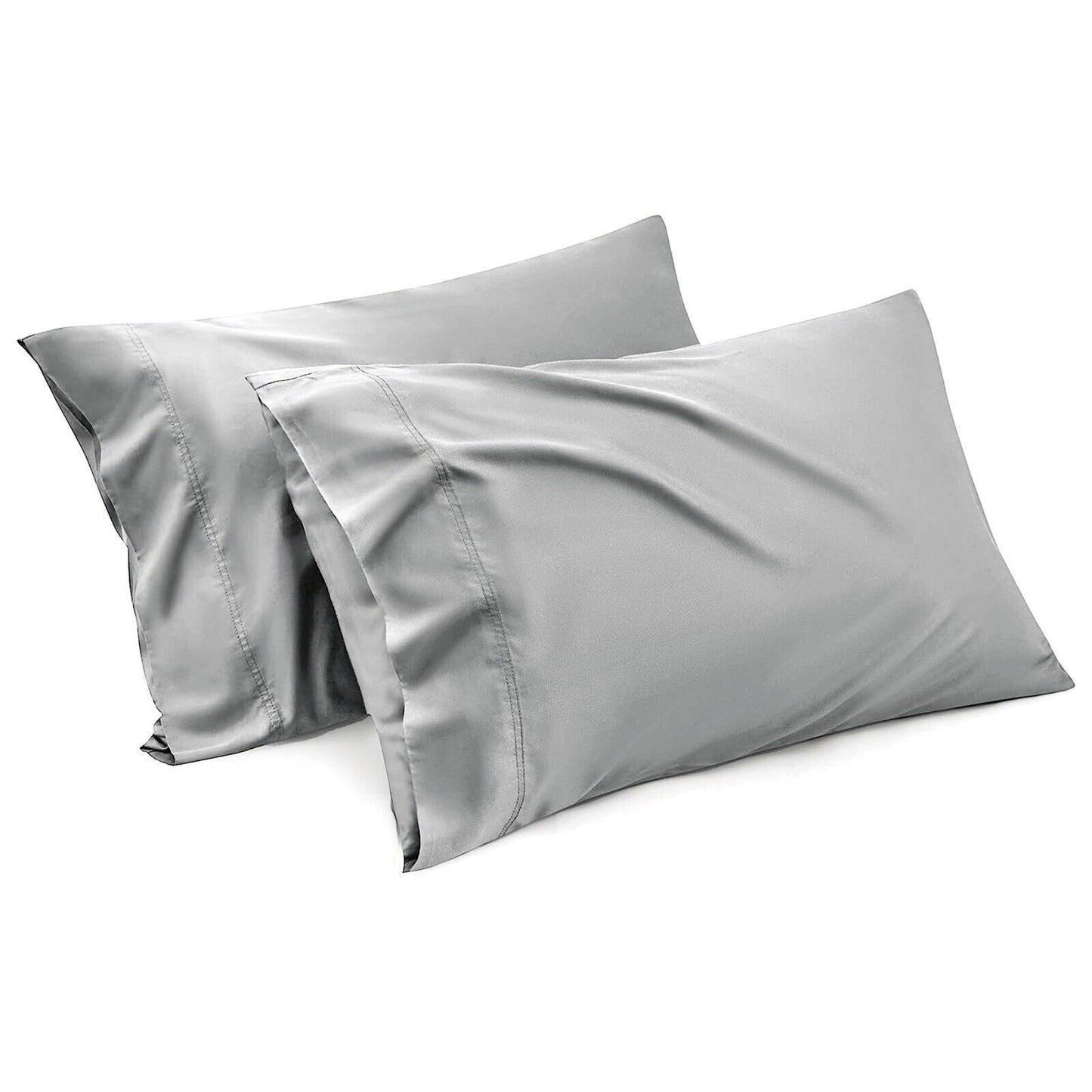 1000TC Ultra Soft Microfiber Pillowcases,Pair of Standard Pillow Covers,（Silver-gray, Standard Size, 48x74 cm)