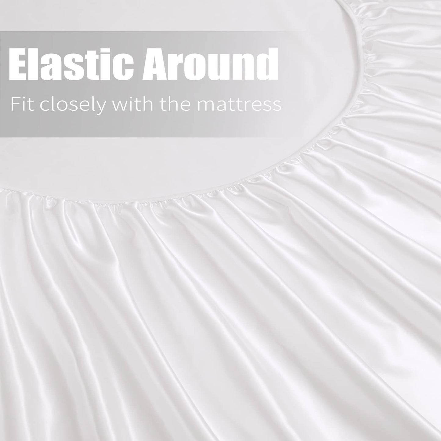 Satin Fitted Sheet Set Hotel 3 Pieces Fitted Sheet with Pillowcase, Art Silk Bedding Set-Luxury Soft Silky Sheets for Hair and Skin, Similar to Silk Fitted Sheets Set 3 Pieces(Double,White)