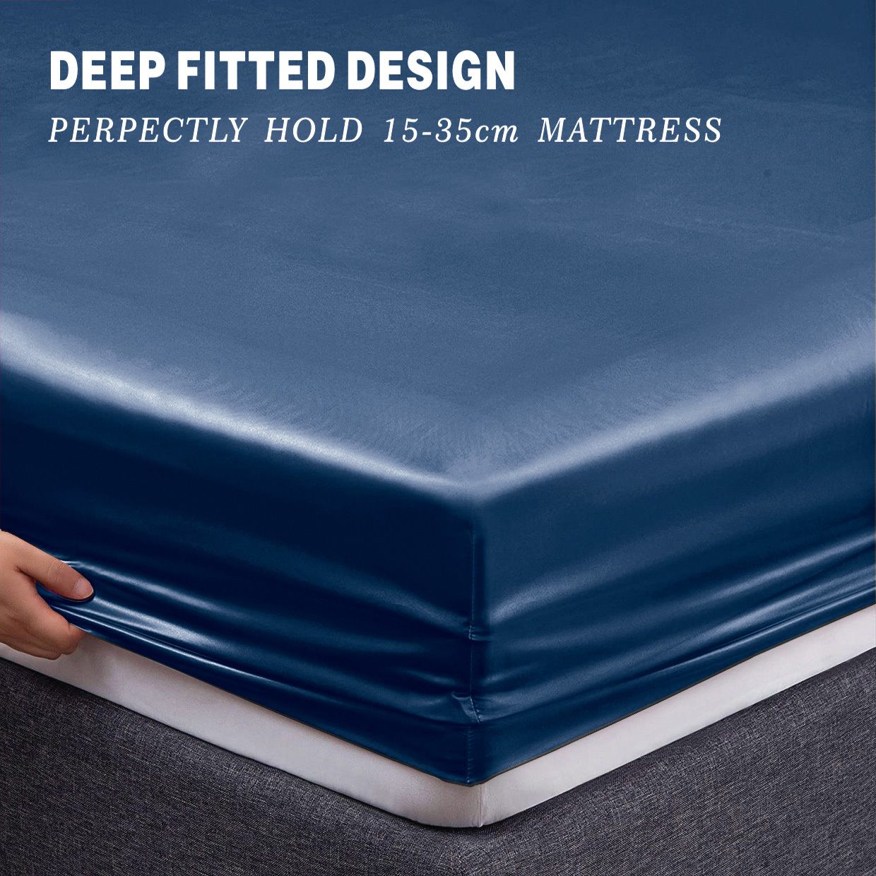 Art Silk Satin Sheet Set Hotel 4 Pieces Fitted/Flat Sheet Bedding Set-Luxury Soft Silky Sheets for Hair and Skin, Similar to Silk Bed Sheets Set 4 Pieces(King,Navy)