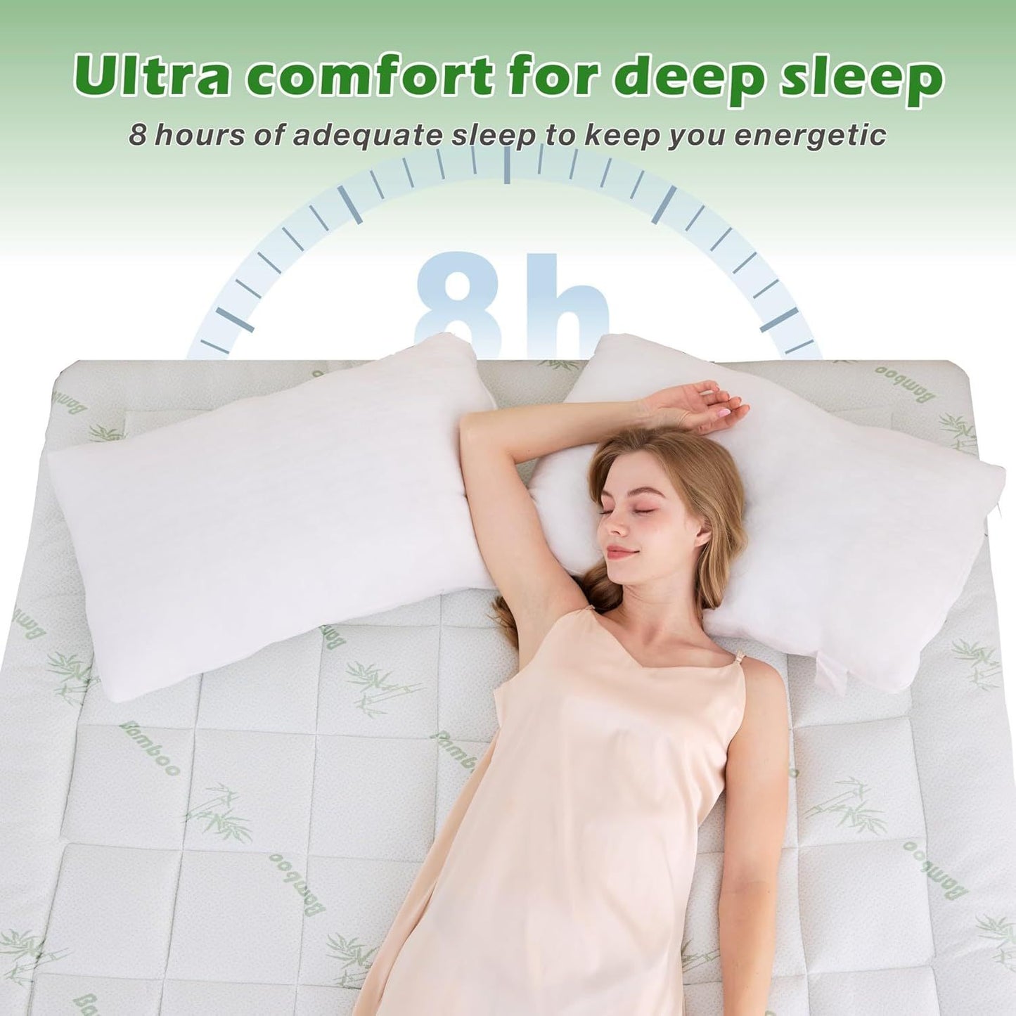 800GSM Mattress Topper Viscose Derived from Bamboo, Thick Pillowtop Fitted Mattress Cover with 45cm Deep Skirt - Machine Washable Hypoallergenic(Double,Green)
