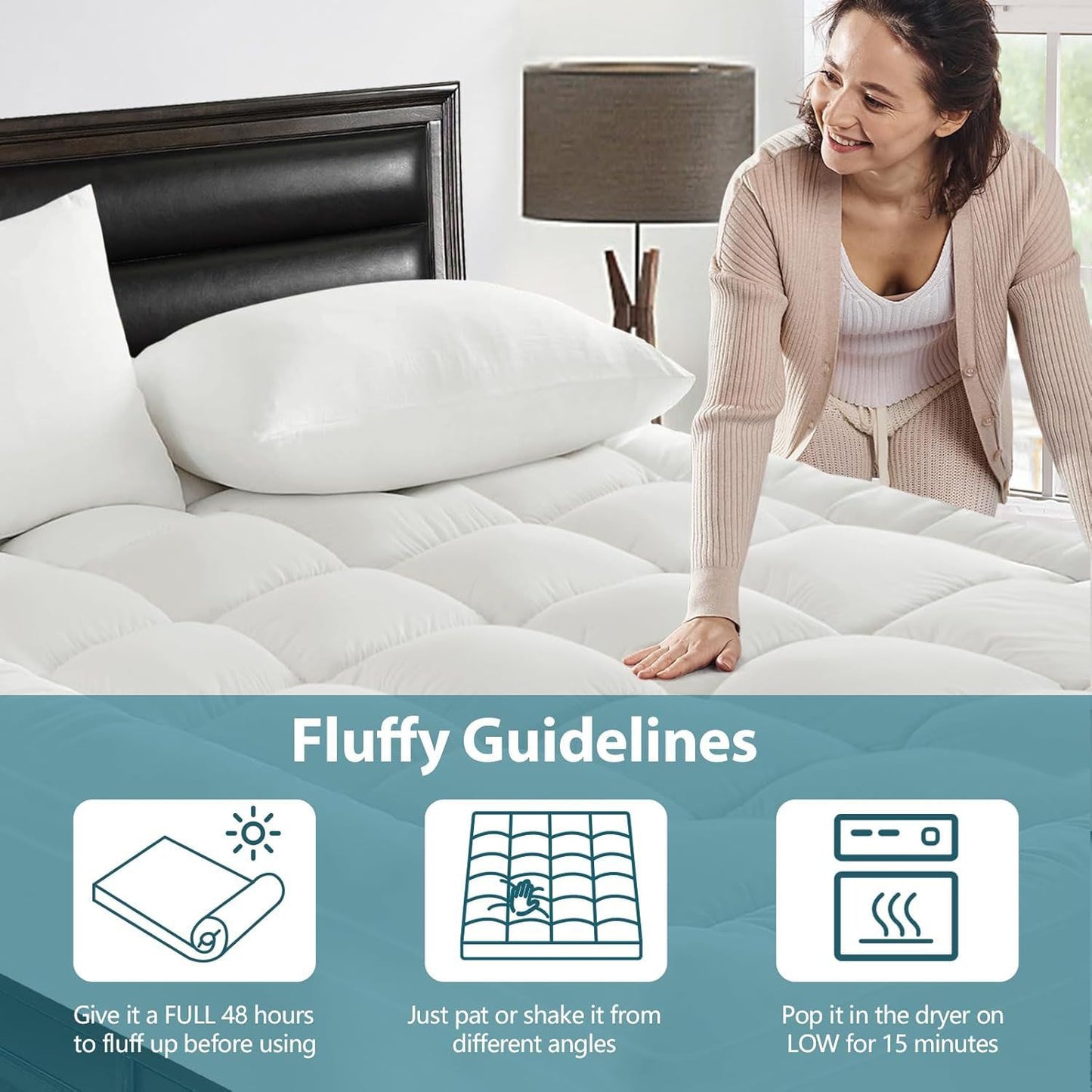 1000GSM Mattress Topper Viscose Derived from Bamboo, Thick Pillowtop Fitted Mattress Cover with 45cm Deep Skirt - Machine Washable Hypoallergenic(Queen,,Black)