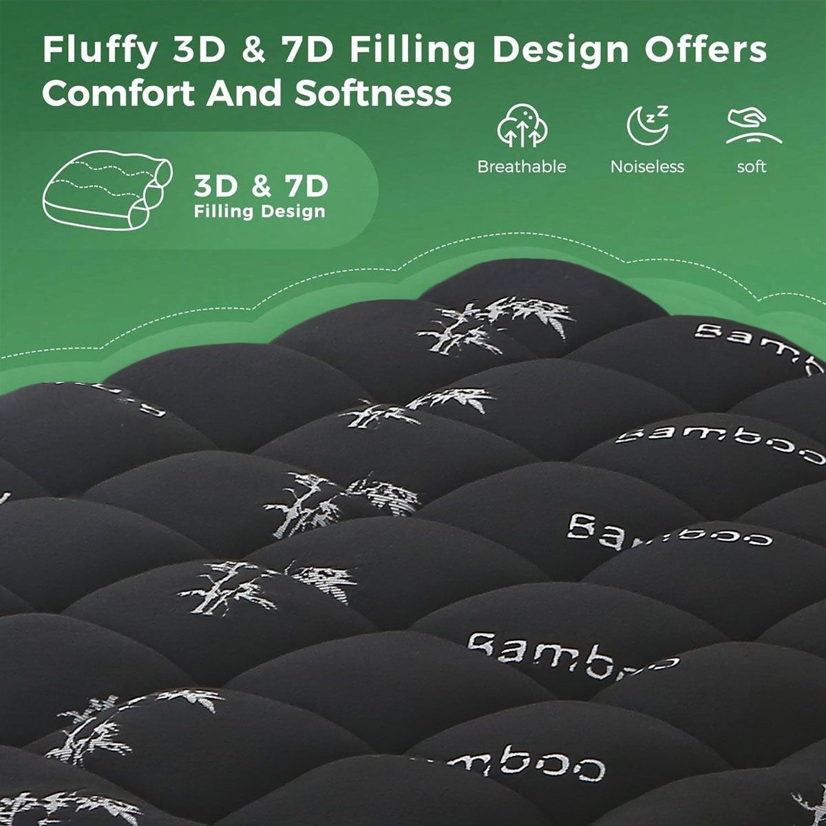 800GSM Mattress Topper Viscose Derived from Bamboo, Thick Pillowtop Fitted Mattress Cover with 45cm Deep Skirt - Machine Washable Hypoallergenic(Super King,Black)