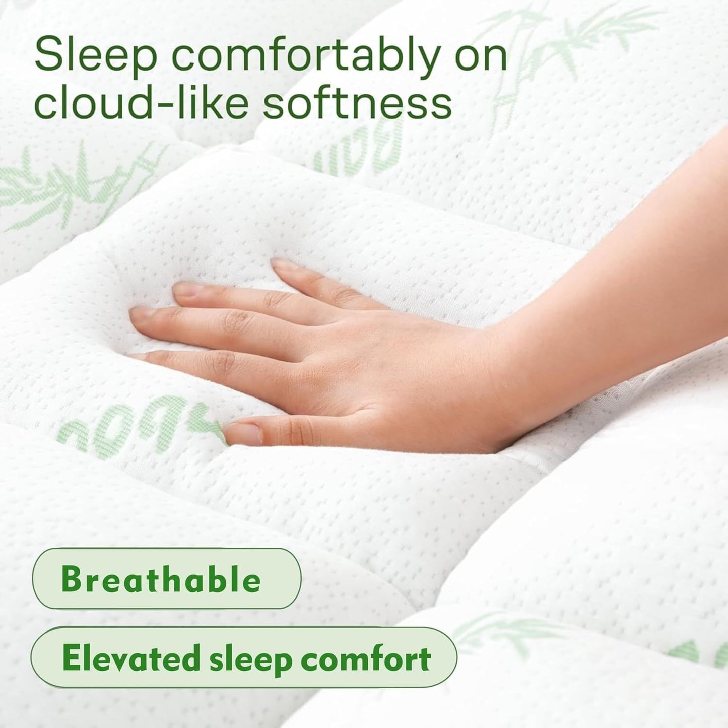 800GSM Mattress Topper Viscose Derived from Bamboo, Thick Pillowtop Fitted Mattress Cover with 45cm Deep Skirt - Machine Washable Hypoallergenic(Super King,Green)