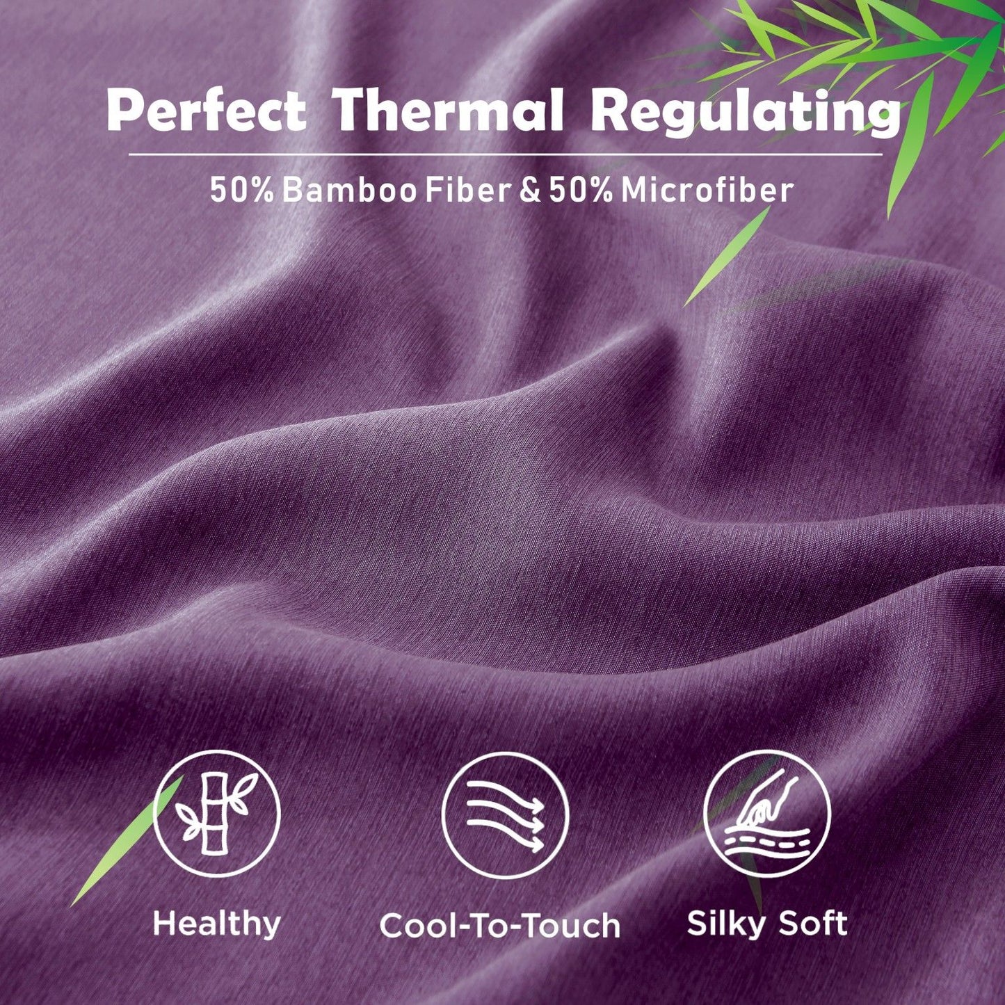 3 Piece Hotel Bamboo Cooling Fitted Sheet Set & Pillowcase -Ultra Soft 2000TC Breathable Fitted Bed Sheets Set with 37 Centimetre Deep Pocket-Cooling Sheets for Hot Sleepers(Purple,Double)