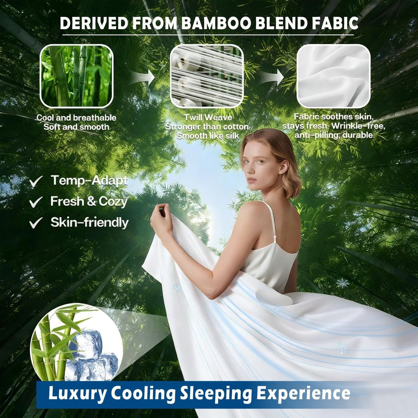 4 Piece Hotel Bamboo Cooling Sheet Set -Ultra Soft 2000TC Breathable Bed Sheets Set with 37 Centimetre Deep Pocket-Cooling Sheets for Hot Sleepers(White,Double)