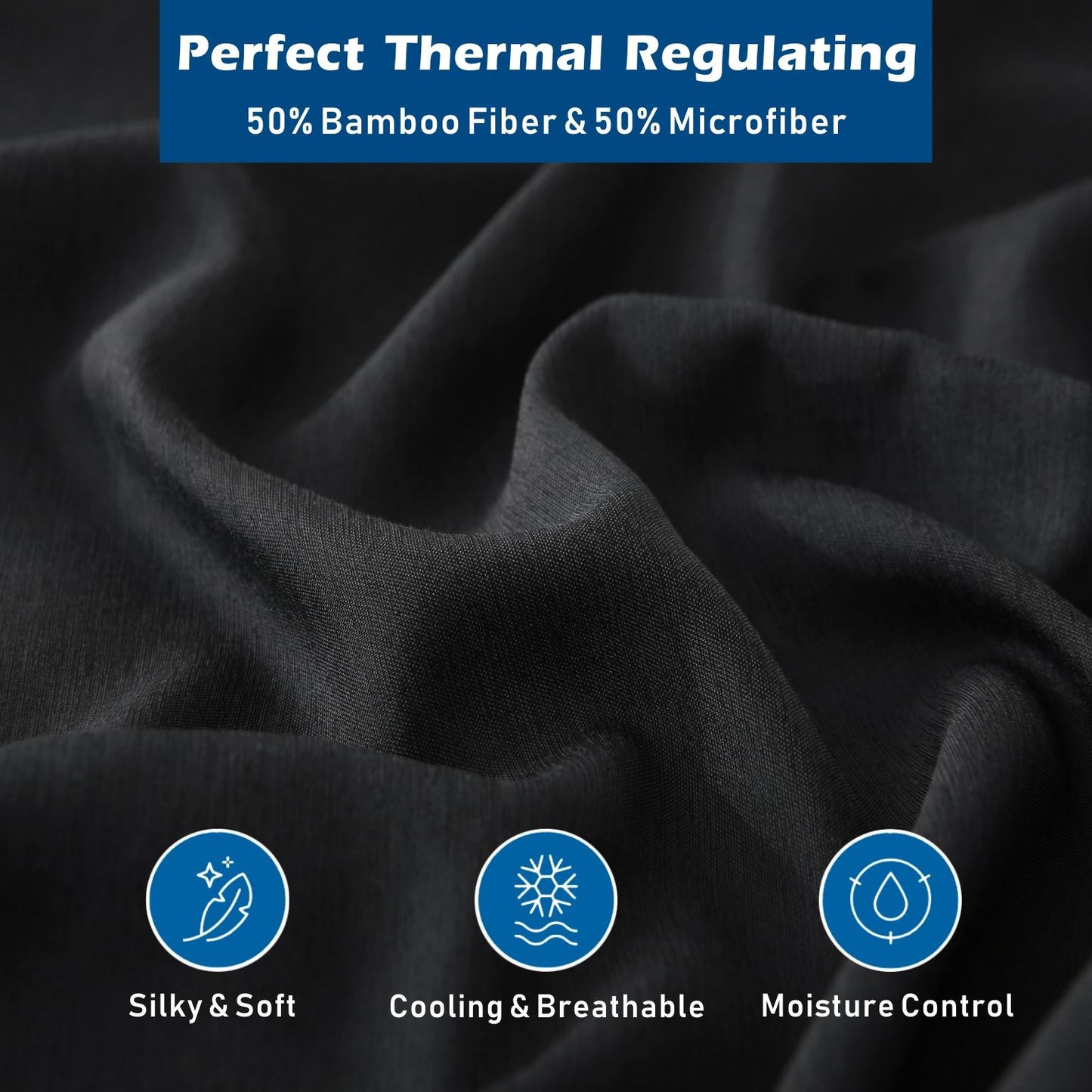 4 Piece Hotel Bamboo Cooling Sheet Set -Ultra Soft 2000TC Breathable Bed Sheets Set with 37 Centimetre Deep Pocket-Cooling Sheets for Hot Sleepers(Black,Double)
