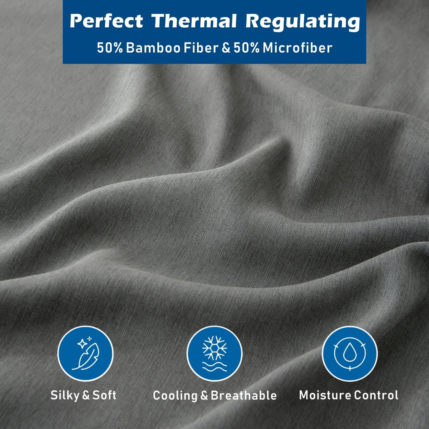 4 Piece Hotel Bamboo Cooling Sheet Set -Ultra Soft 2000TC Breathable Bed Sheets Set with 37 Centimetre Deep Pocket-Cooling Sheets for Hot Sleepers(Grey,Double)