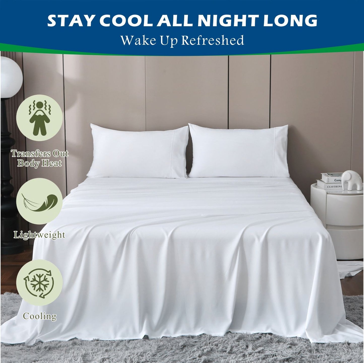 4 Piece Hotel Bamboo Cooling Sheet Set -Ultra Soft 2000TC Breathable Bed Sheets Set with 37 Centimetre Deep Pocket-Cooling Sheets for Hot Sleepers(White,King)
