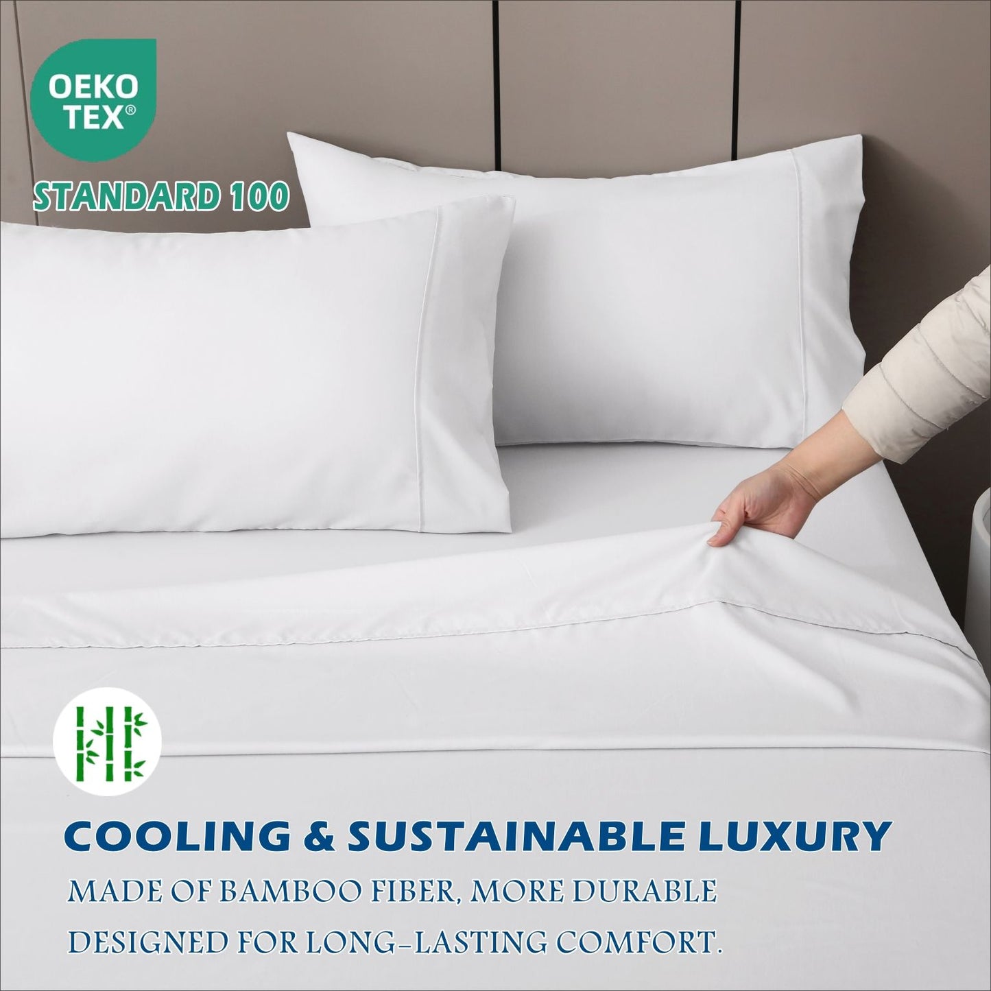 3 Piece Hotel Bamboo Cooling Sheet Set -Ultra Soft 2000TC Breathable Bed Sheets Set with 37 Centimetre Deep Pocket-Cooling Sheets for Hot Sleepers(White,King Single)