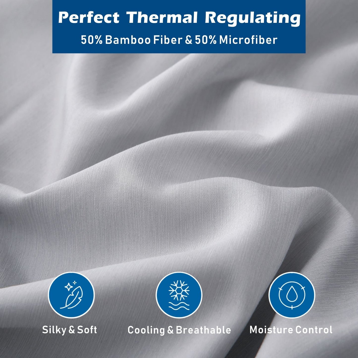 3 Piece Hotel Bamboo Cooling Sheet Set -Ultra Soft 2000TC Breathable Bed Sheets Set with 37 Centimetre Deep Pocket-Cooling Sheets for Hot Sleepers(Silver-gray,King Single)