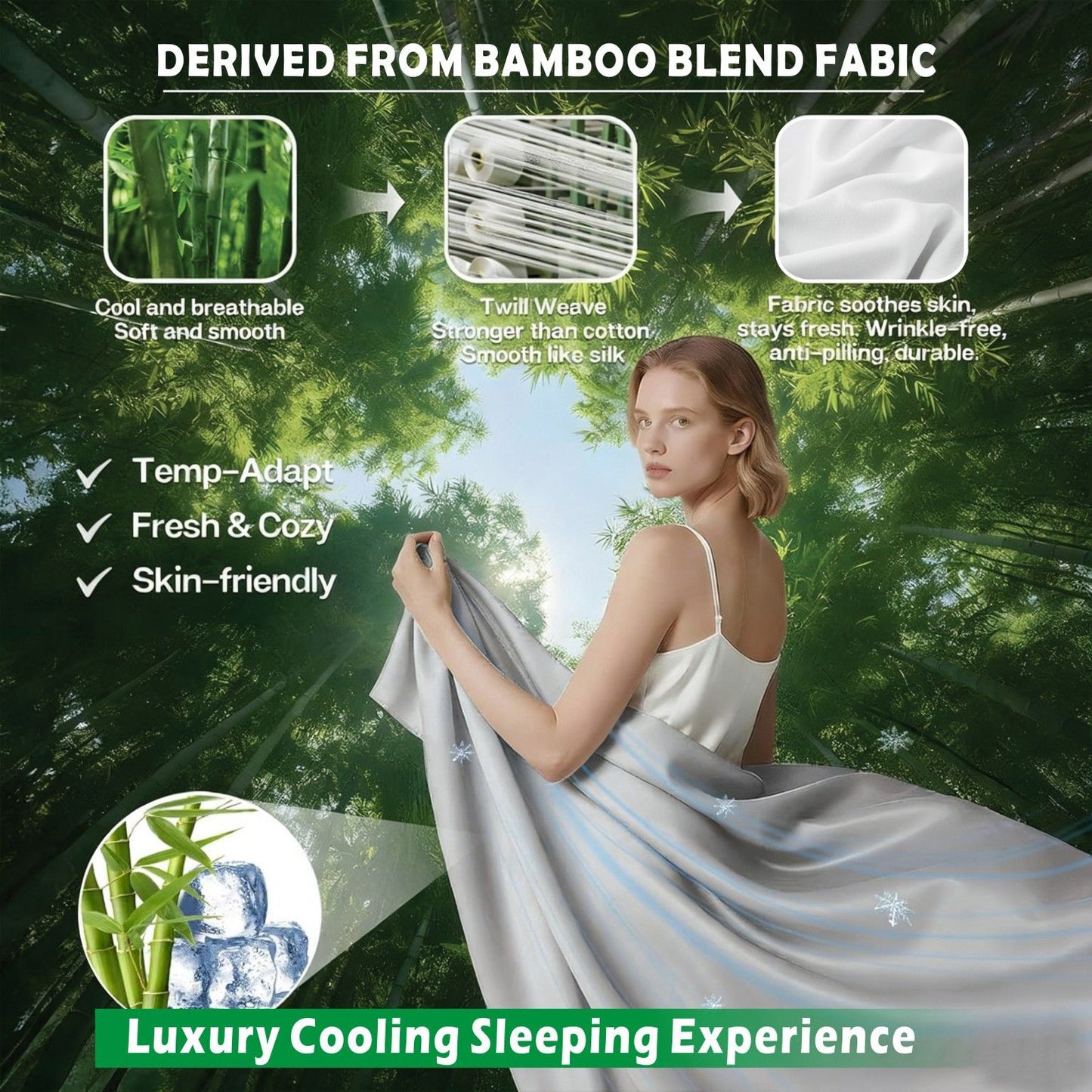 3 Piece Hotel Bamboo Cooling Sheet Set -Ultra Soft 2000TC Breathable Bed Sheets Set with 37 Centimetre Deep Pocket-Cooling Sheets for Hot Sleepers(Silver-gray,King Single)