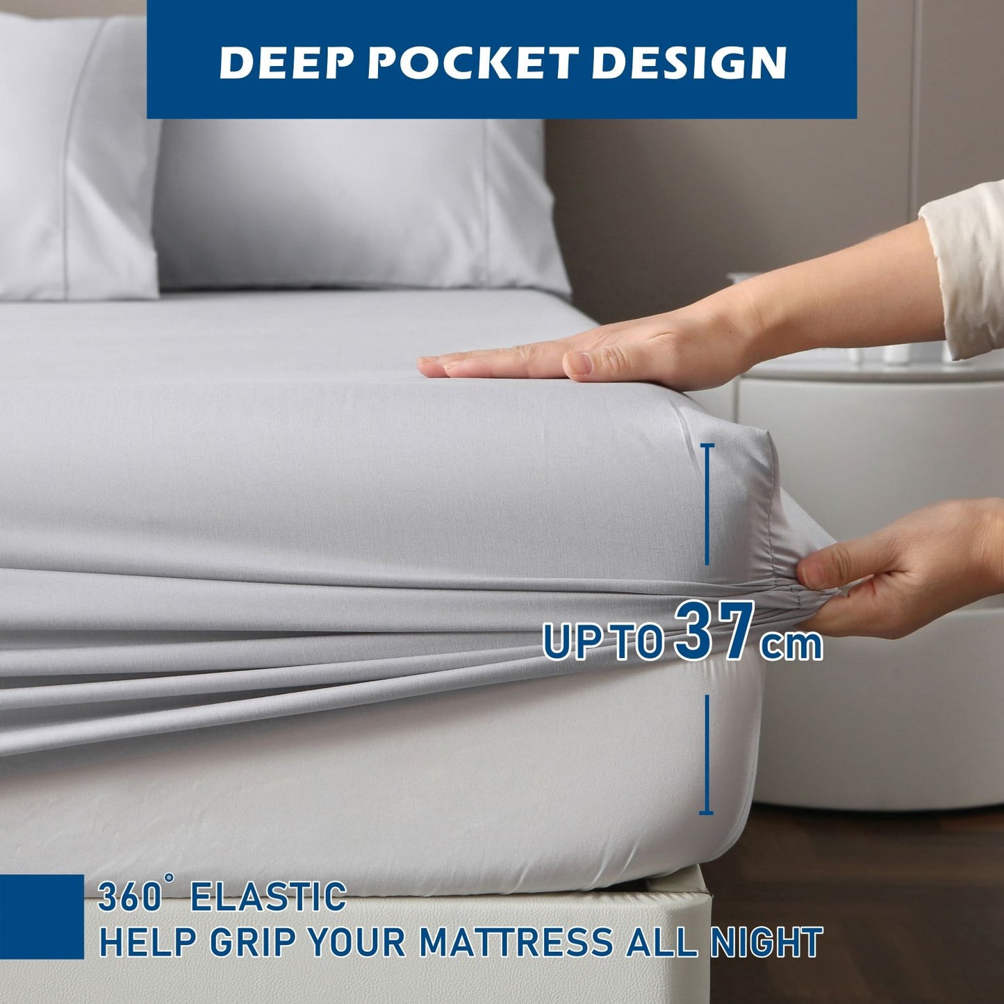 3 Piece Hotel Bamboo Cooling Sheet Set -Ultra Soft 2000TC Breathable Bed Sheets Set with 37 Centimetre Deep Pocket-Cooling Sheets for Hot Sleepers(Silver-gray,King Single)