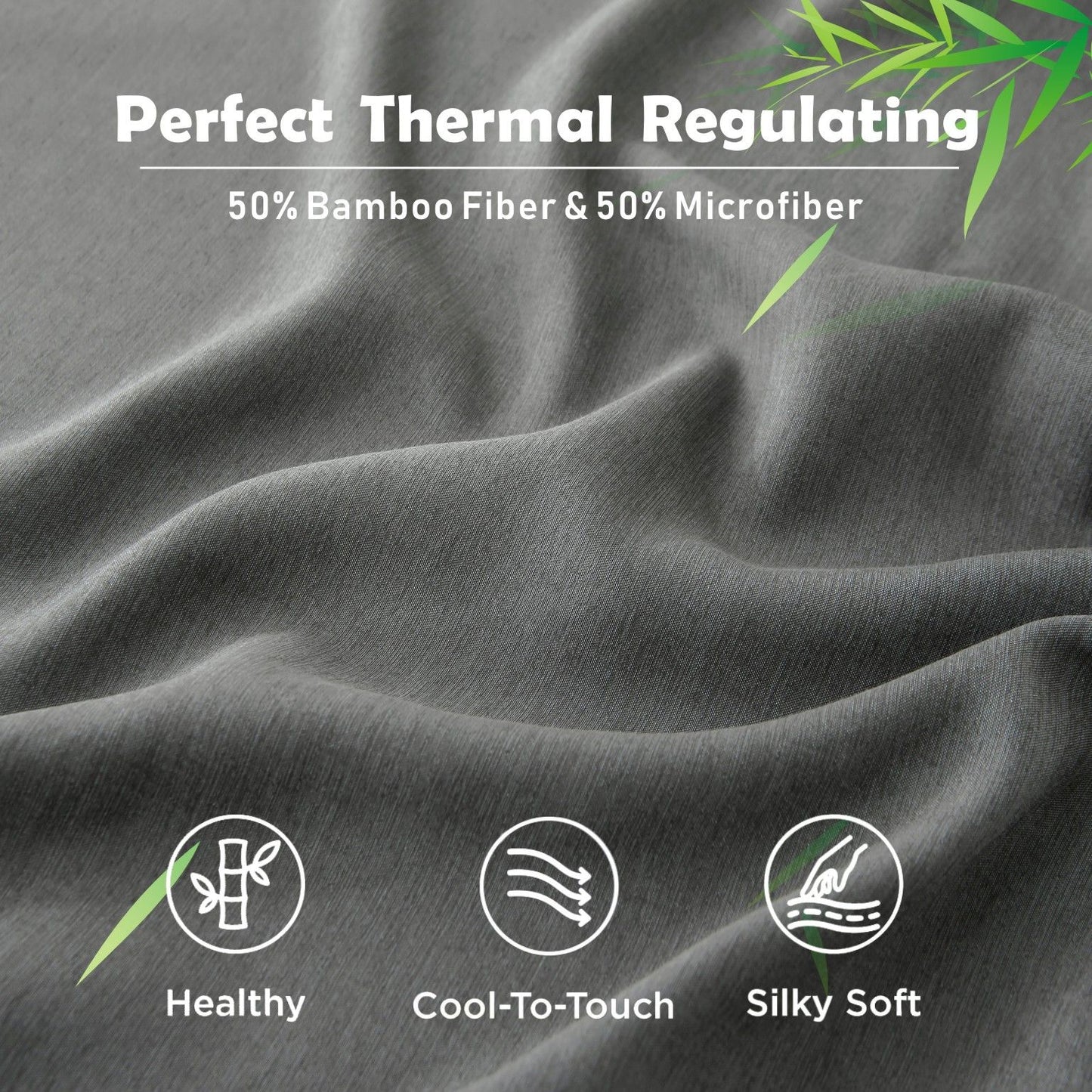 3 Piece Hotel Bamboo Cooling Fitted Sheet Set & Pillowcase -Ultra Soft 2000TC Breathable Fitted Bed Sheets Set with 37 Centimetre Deep Pocket-Cooling Sheets for Hot Sleepers(Grey,Queen)