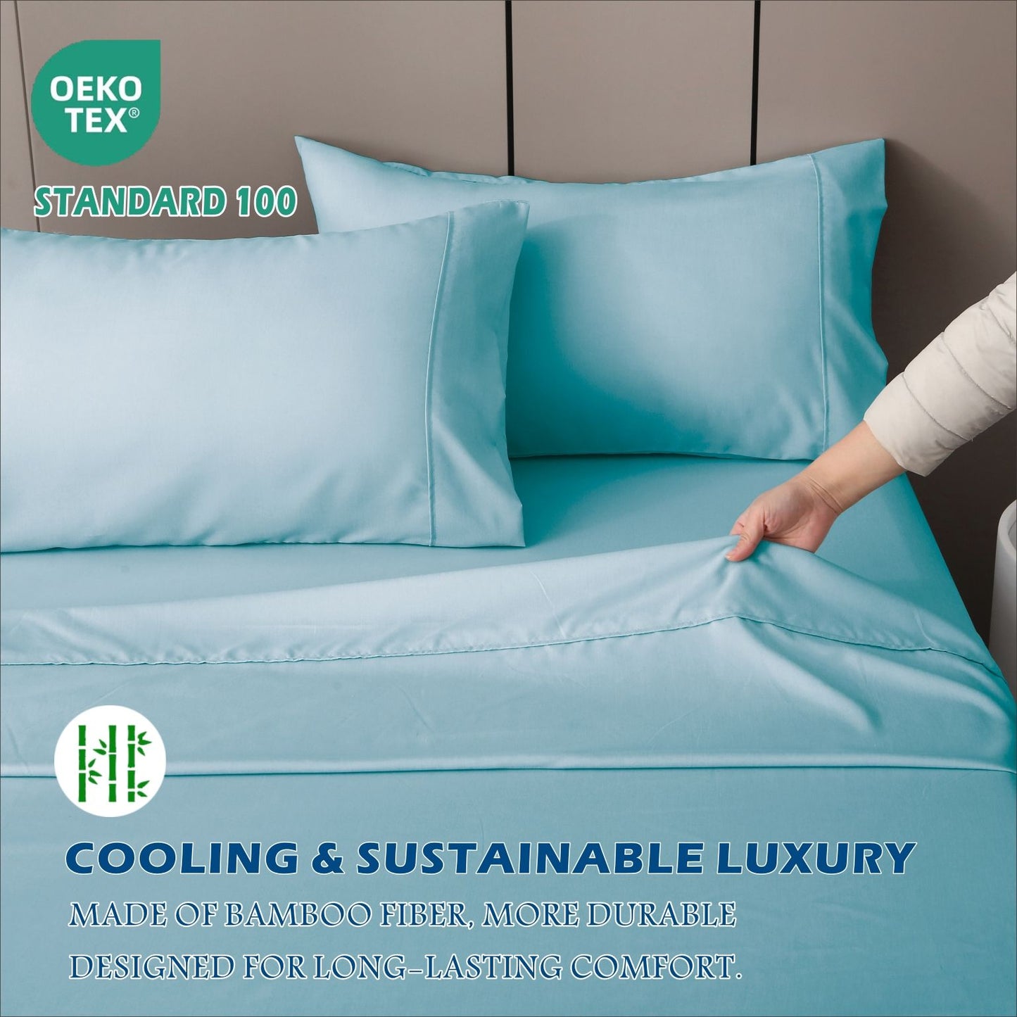 3 Piece Hotel Bamboo Cooling Sheet Set -Ultra Soft 2000TC Breathable Bed Sheets Set with 37 Centimetre Deep Pocket-Cooling Sheets for Hot Sleepers(Sky Blue,Single)