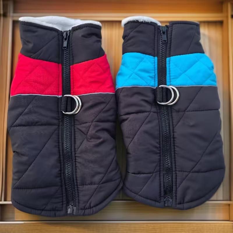 Winter Pet Dog Padded Vest with Waterproof Shell, Warm Fleece Lining, and Leash Attachment Ring for Outdoor Cold Weather Walks (2XL, Red)
