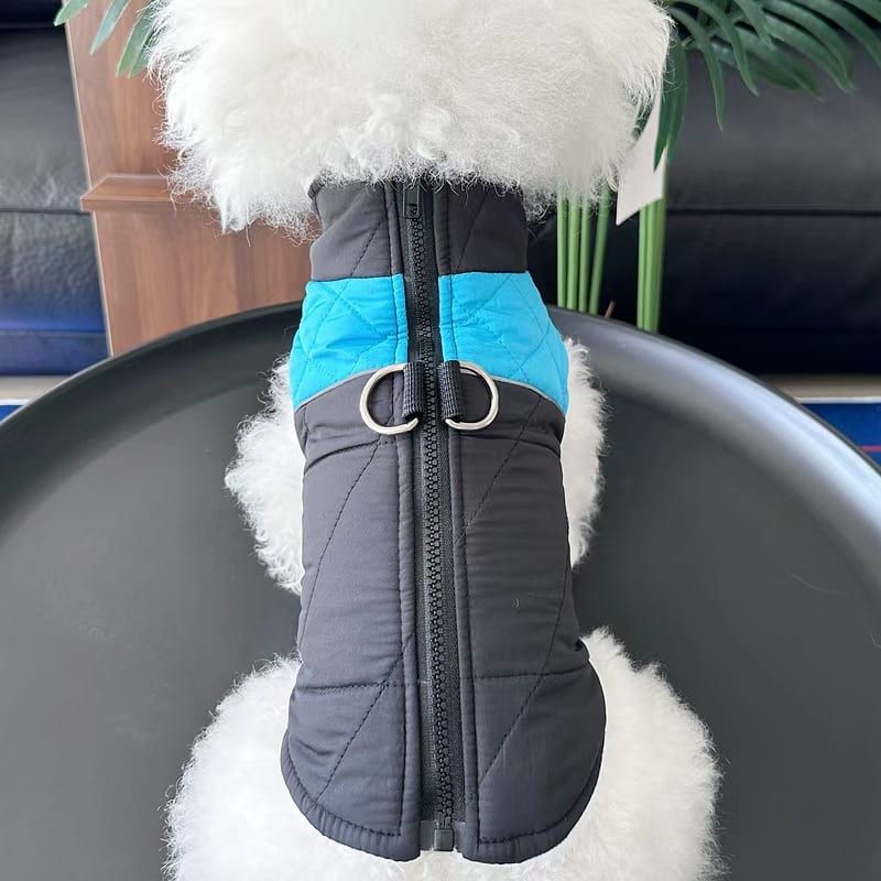 Winter Pet Dog Padded Vest with Waterproof Shell, Warm Fleece Lining, and Leash Attachment Ring for Outdoor Cold Weather Walks (XL, Blue)