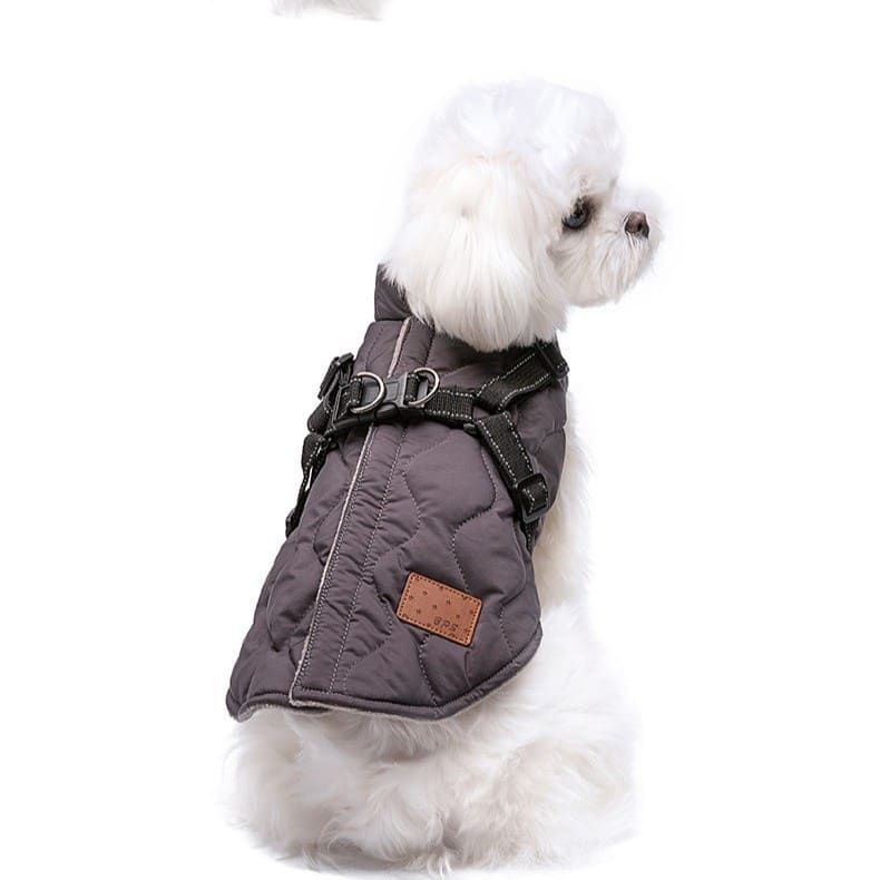 Premium Winter Dog Coat with Built-in Harness, Water-Resistant Puffer Vest for Small & Medium Breeds, Reflective Safety Straps, and Fleece Lining for Warmth and Outdoor Adventures (S, Brown)