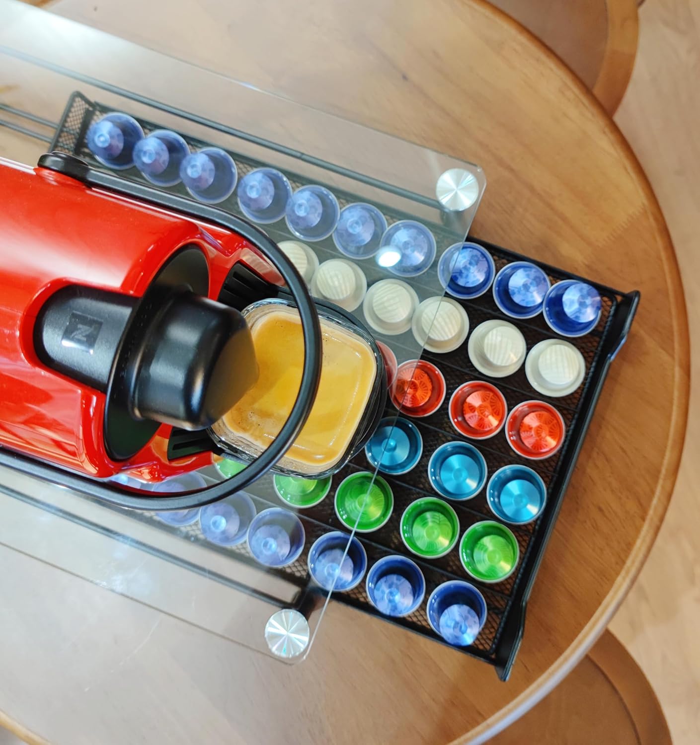CARLA HOME 60 Coffee Pod Holder Drawer with Tempered Glass Capsule Organizer for Nespresso Pods and Sliding Drawer for Kitchen Countertop