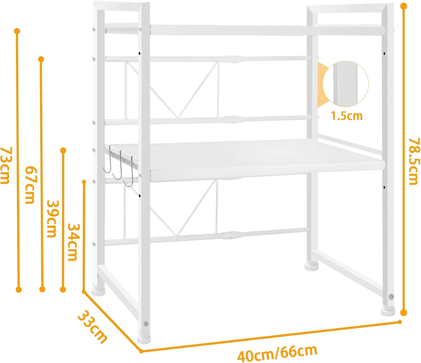 CARLA HOME 3-Tier Microwave Oven Rack with Adjustable Metal Kitchen Shelf Stand for Countertop Storage and 6 Hooks for Utensils