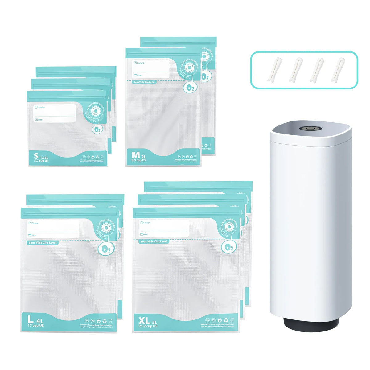 CARLA HOME Automatic Vacuum Sealer Kit - 10 Reusable Bags - White - Food Vacuum Set