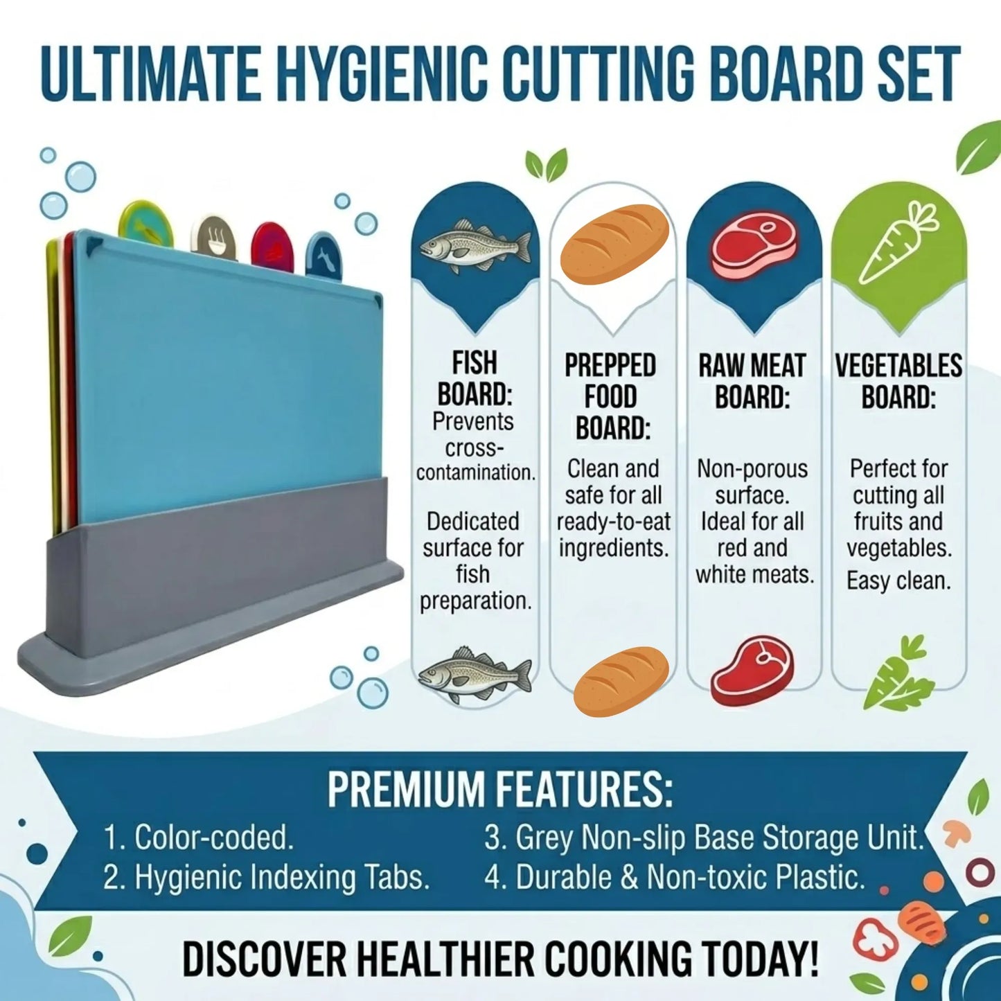 CARLA HOME 4 Pcs Colour Coded Cutting Board Set with Stand for Kitchen Organisation