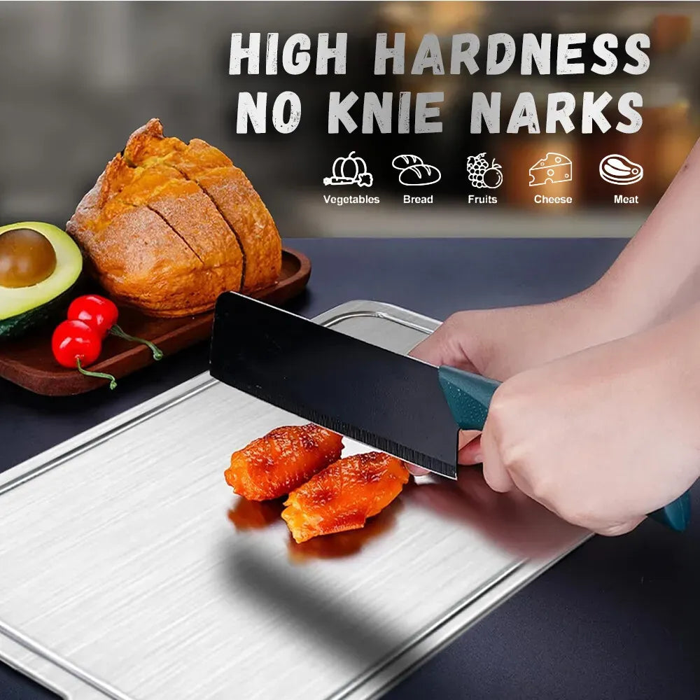 Double-Sided Titanium Cutting Board in Silver, 29x20CM, Durable and Heat Resistant