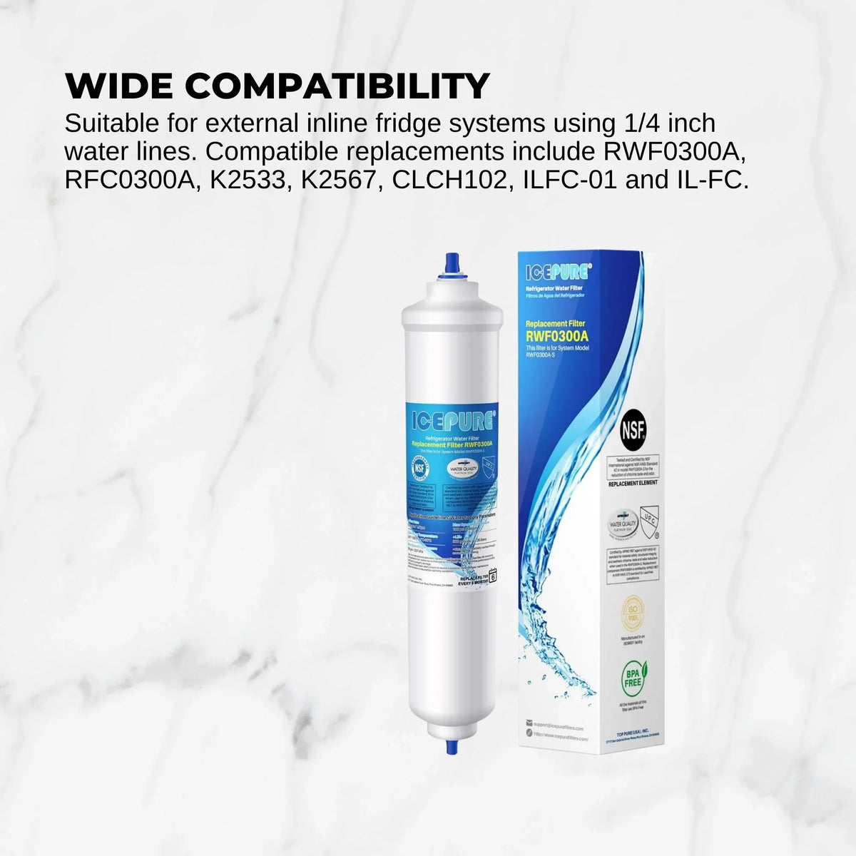 2 EXTERNAL FRIDGE WATER FILTER For BOSCH KENMORE FRIGIDAIRE WHIRLPOOL ELECTROLUX