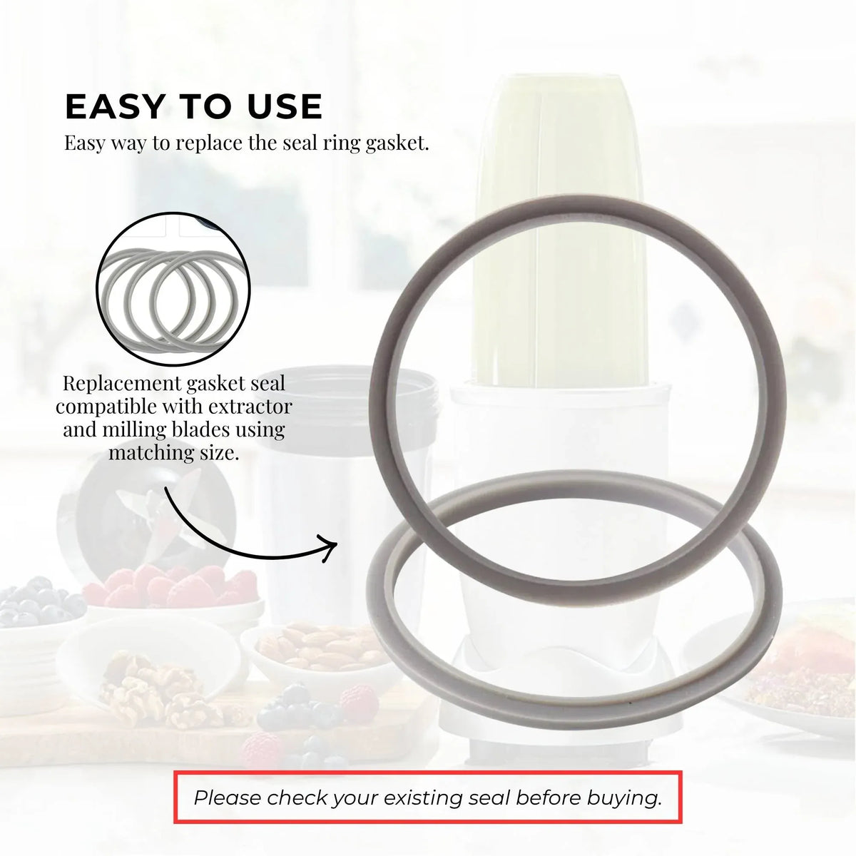 Kitchee 3x Grey Gasket Seal Ring For Nutribullet Model 600 900 1200W 90mm