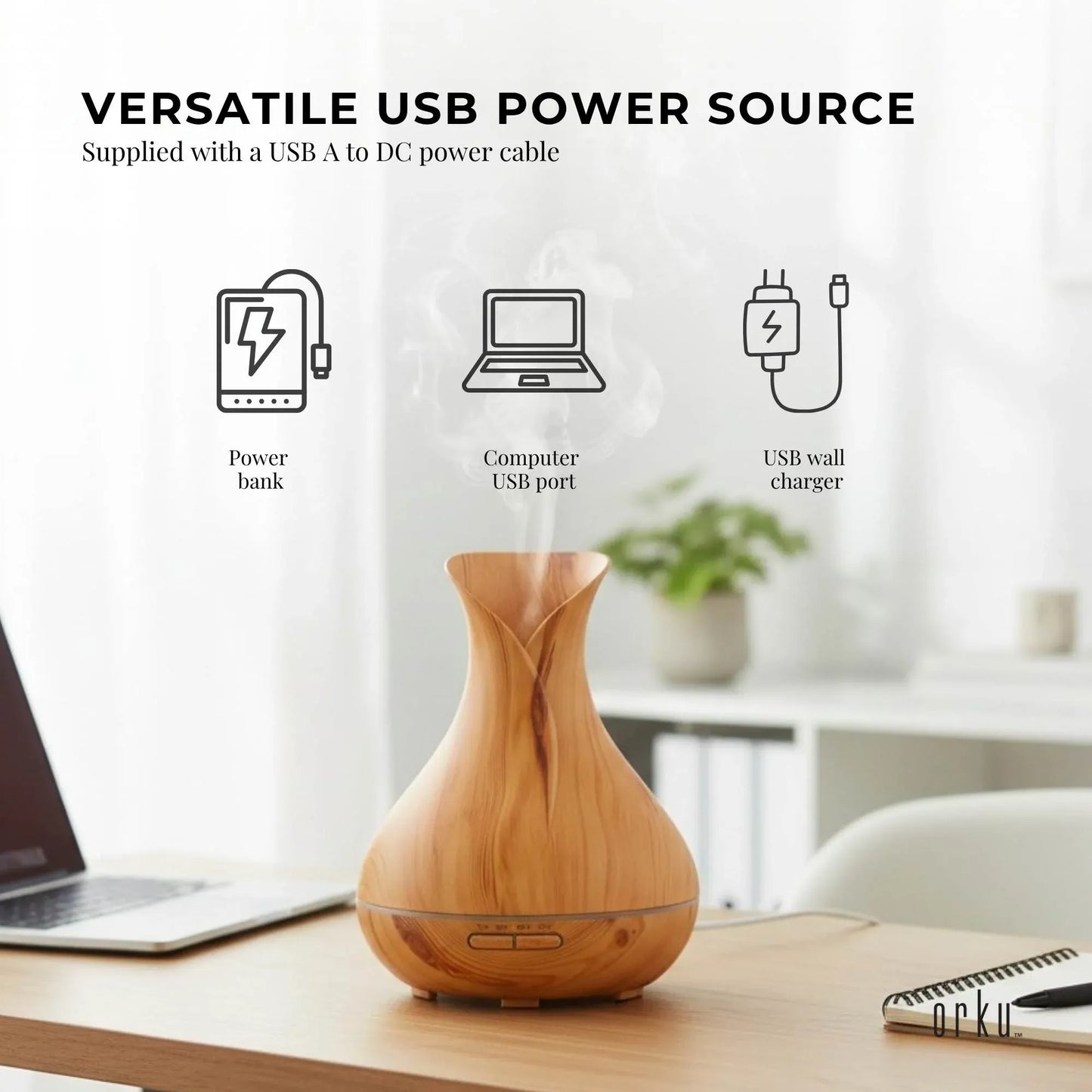 Orku Essential Oil Aroma Diffuser 400ml Tulip Wood Grain With Remote