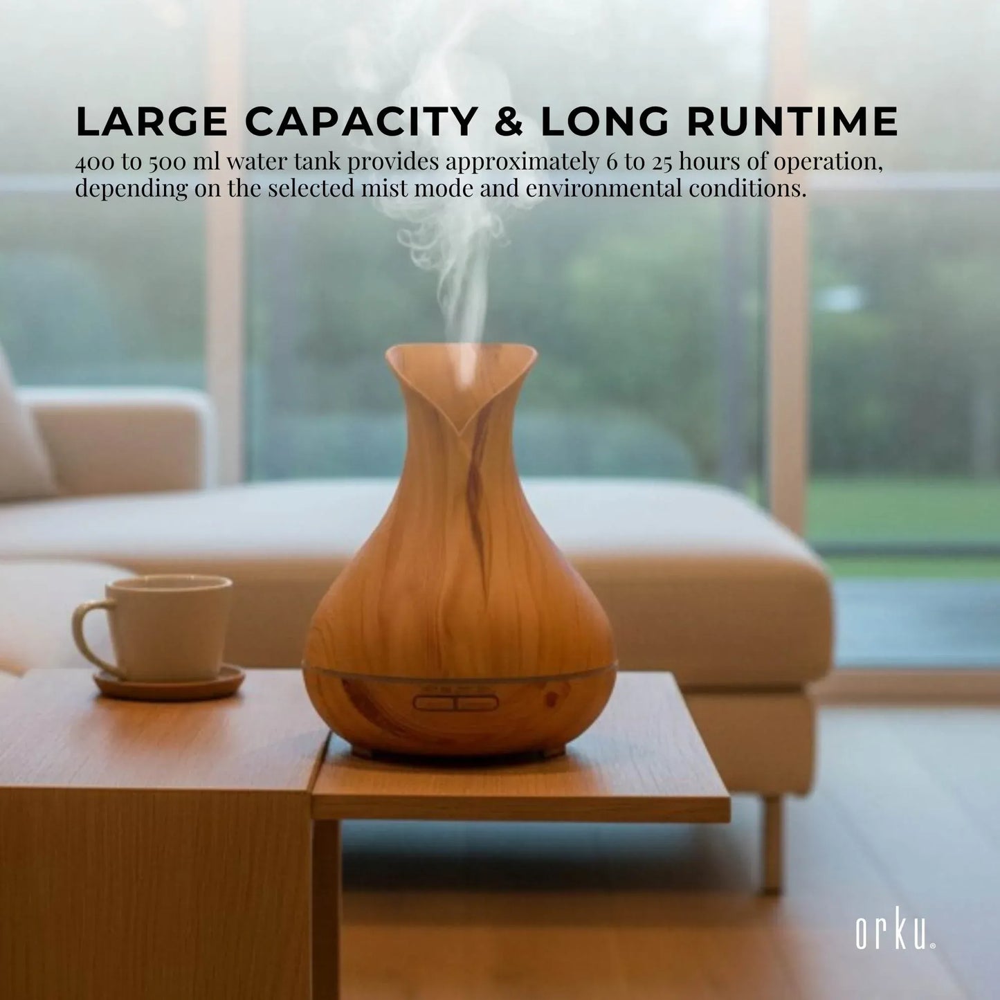 Orku Essential Oil Aroma Diffuser 400ml Tulip Wood Grain With Remote