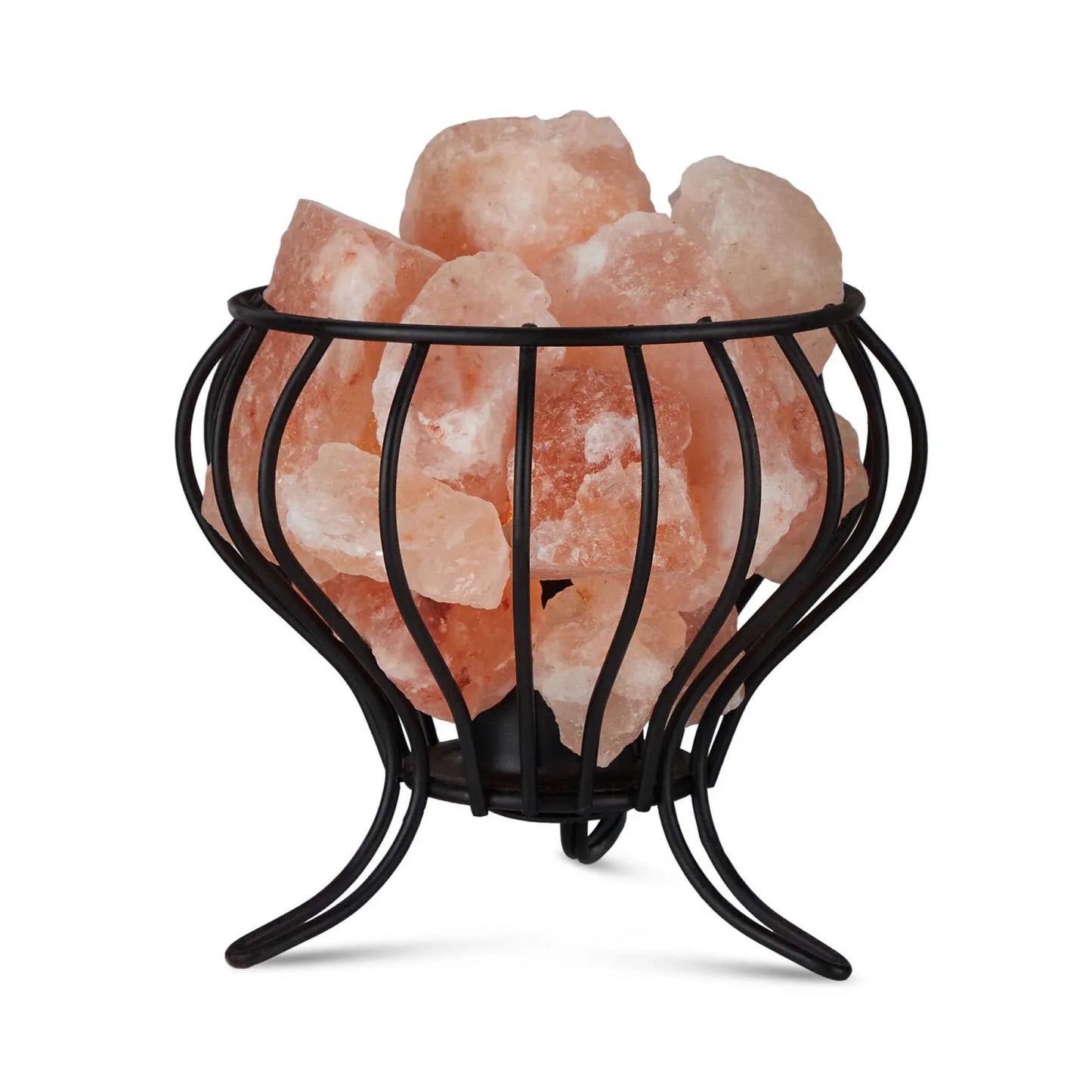 Orku Himalayan Pink Salt Lamp + Iron Bowl Basket - Hand Carved Night Light