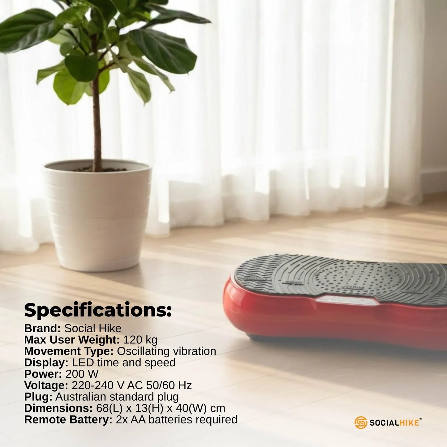 Social Hike Vibration Plate Exercise Platform - Vibrating Workout Machine Red