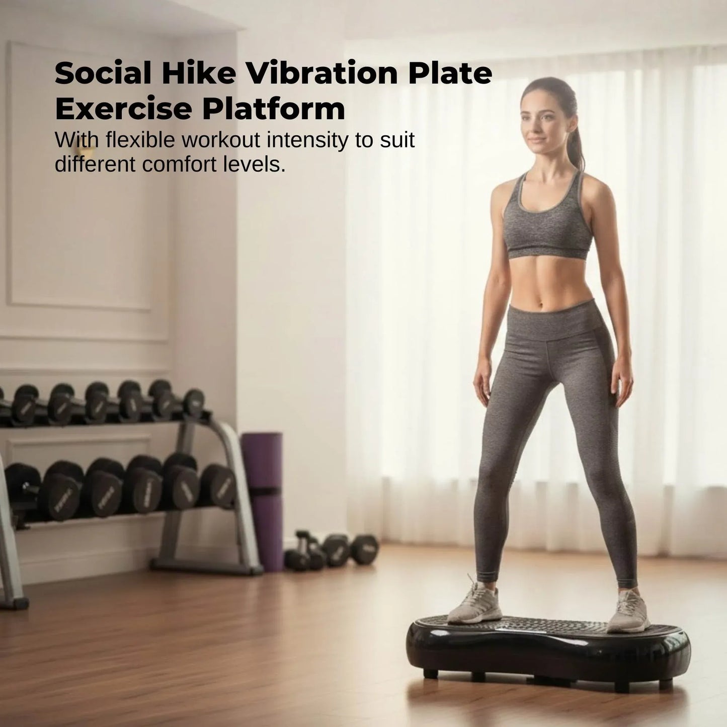 Social Hike Vibration Plate Exercise Platform - Vibrating Workout Machine Black
