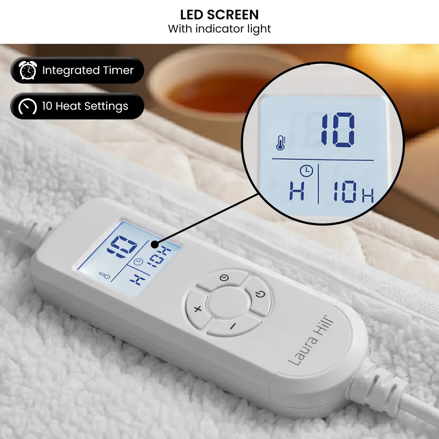 Laura Hill Single Electric Heated Underlay Blanket Fleecy Fabric with Timer