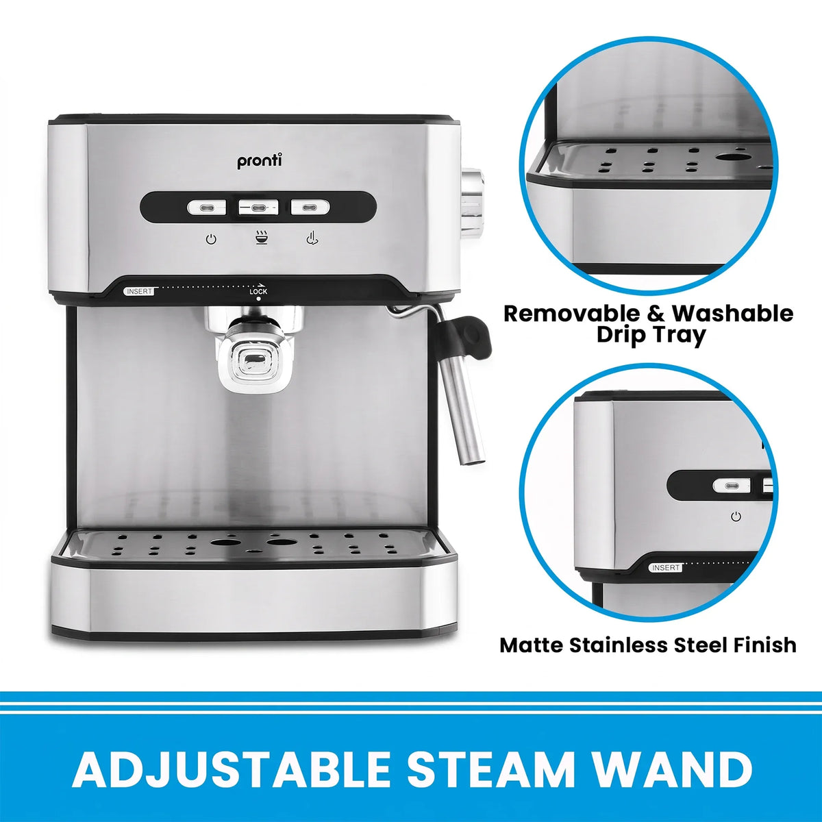 Pronti 1.6L Automatic Coffee Espresso Machine with Steam Frother