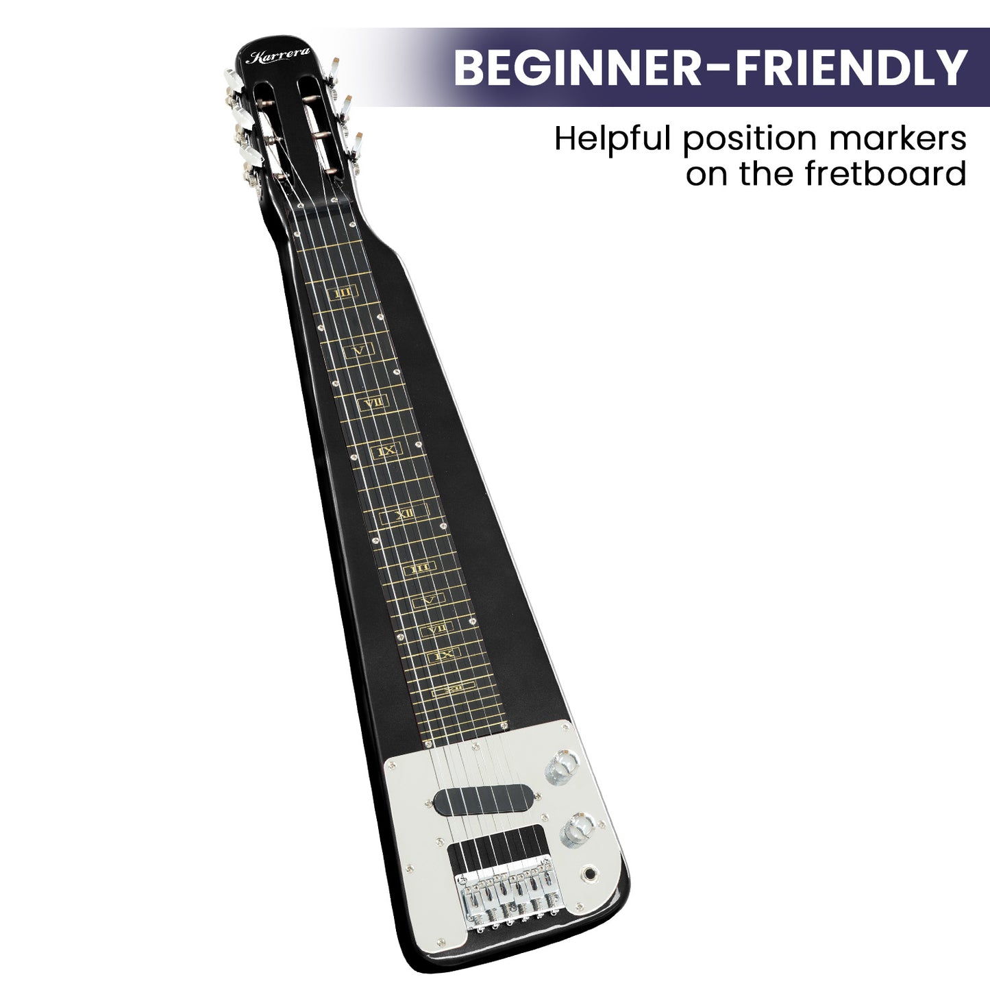 Karrera 29in 6-String Lap Steel Hawaiian Guitar - Black