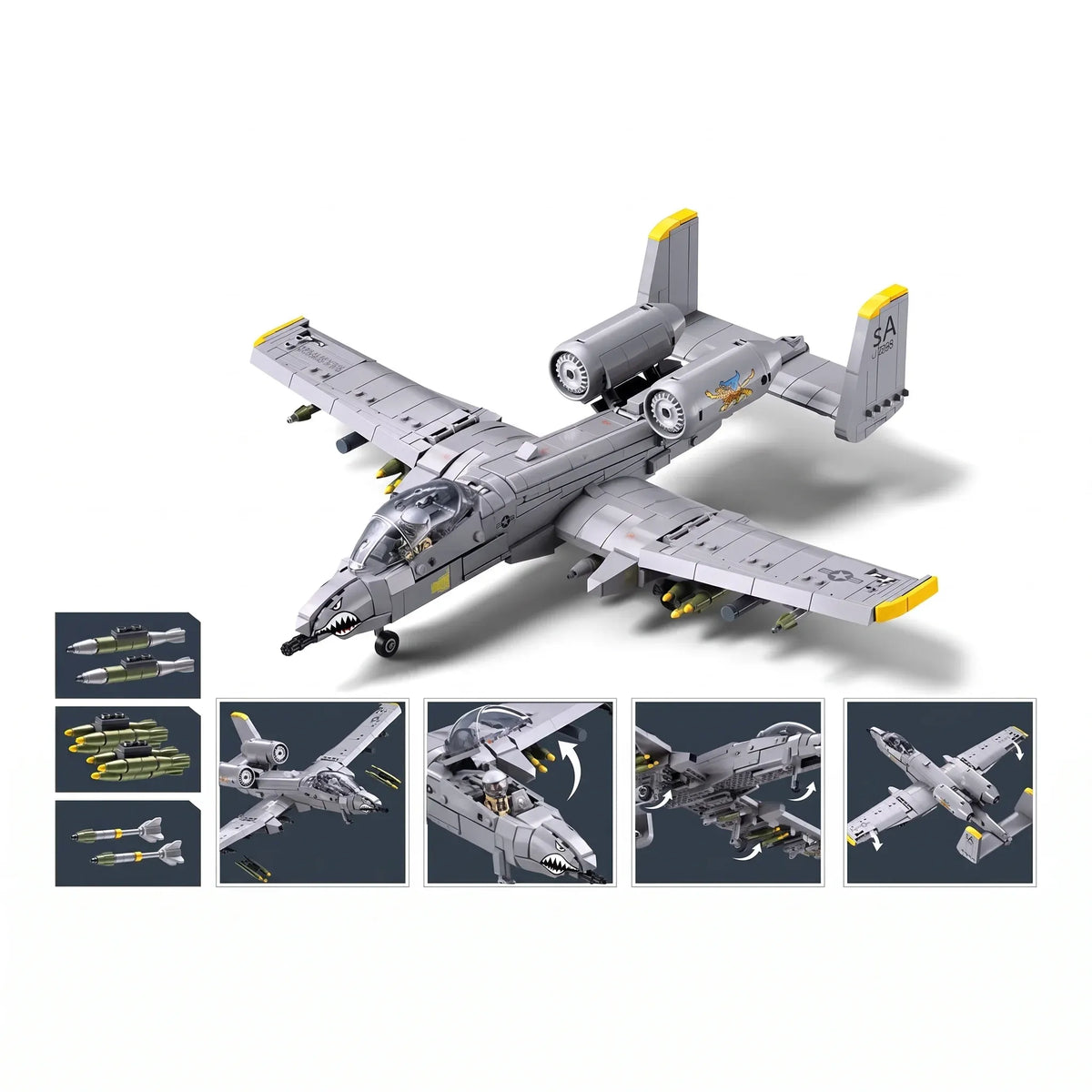 Sluban B1362 Model Kit 1:44 A10 Warthog Thunderbolt Attack Jet Fighter Plane USAF Military Building Blocks DIY Set Toy