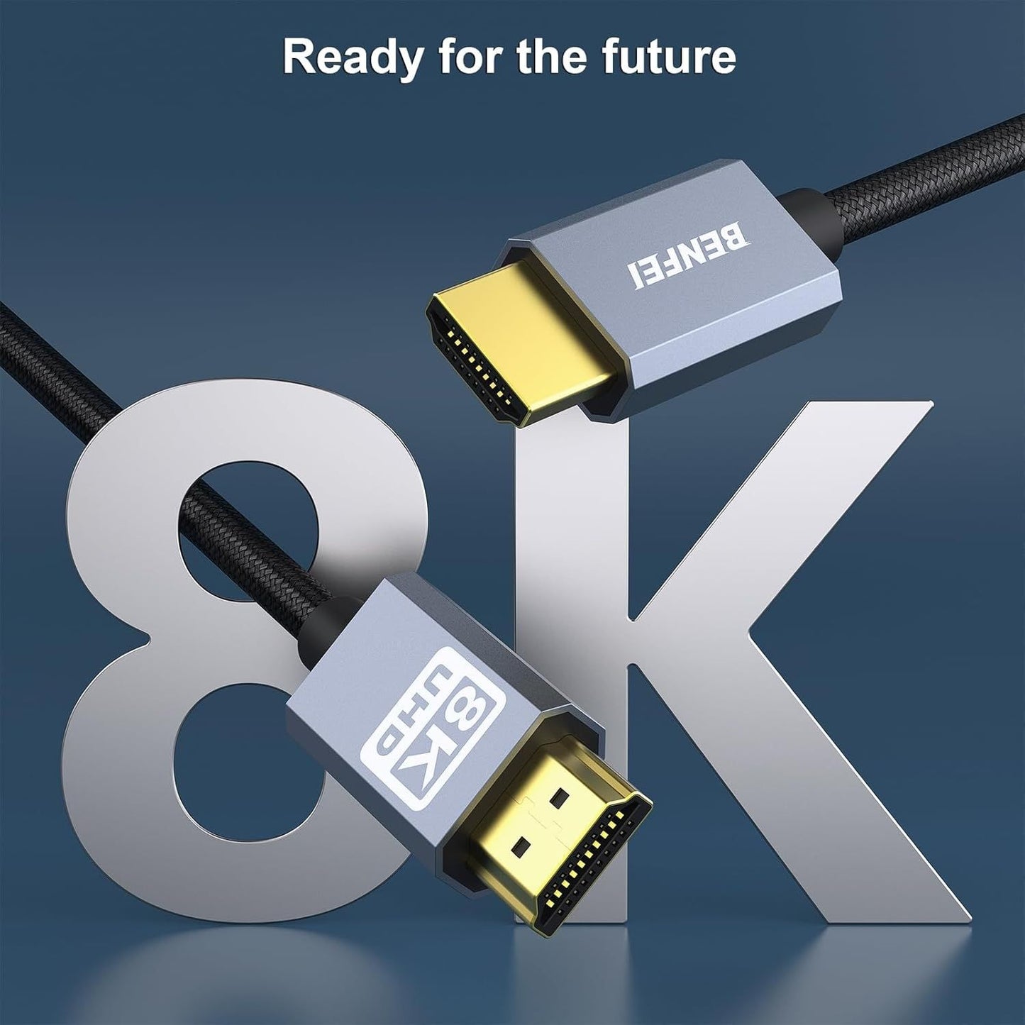 BENFEI 000358GY-10M 8K V2.1 HDMI Male to HDMI Male Cable, Aluminum Shell Nylon Braided Certified Ultra High Speed 10M