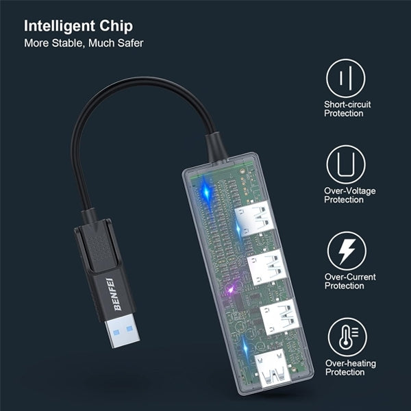 BENFEI 000291BK 4-Port USB 3.0 Ultra Flat Data Hub, USB C Hub with 4 Ports USB 3.0 Adapter