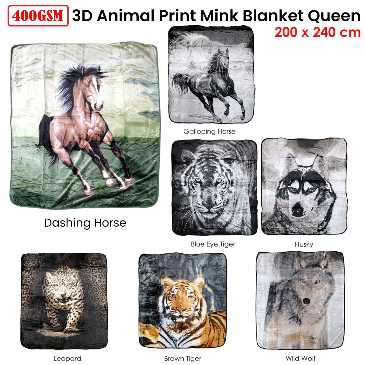 Soft 3D Animal Print Faux Mink Blanket Queen Dashing Horse