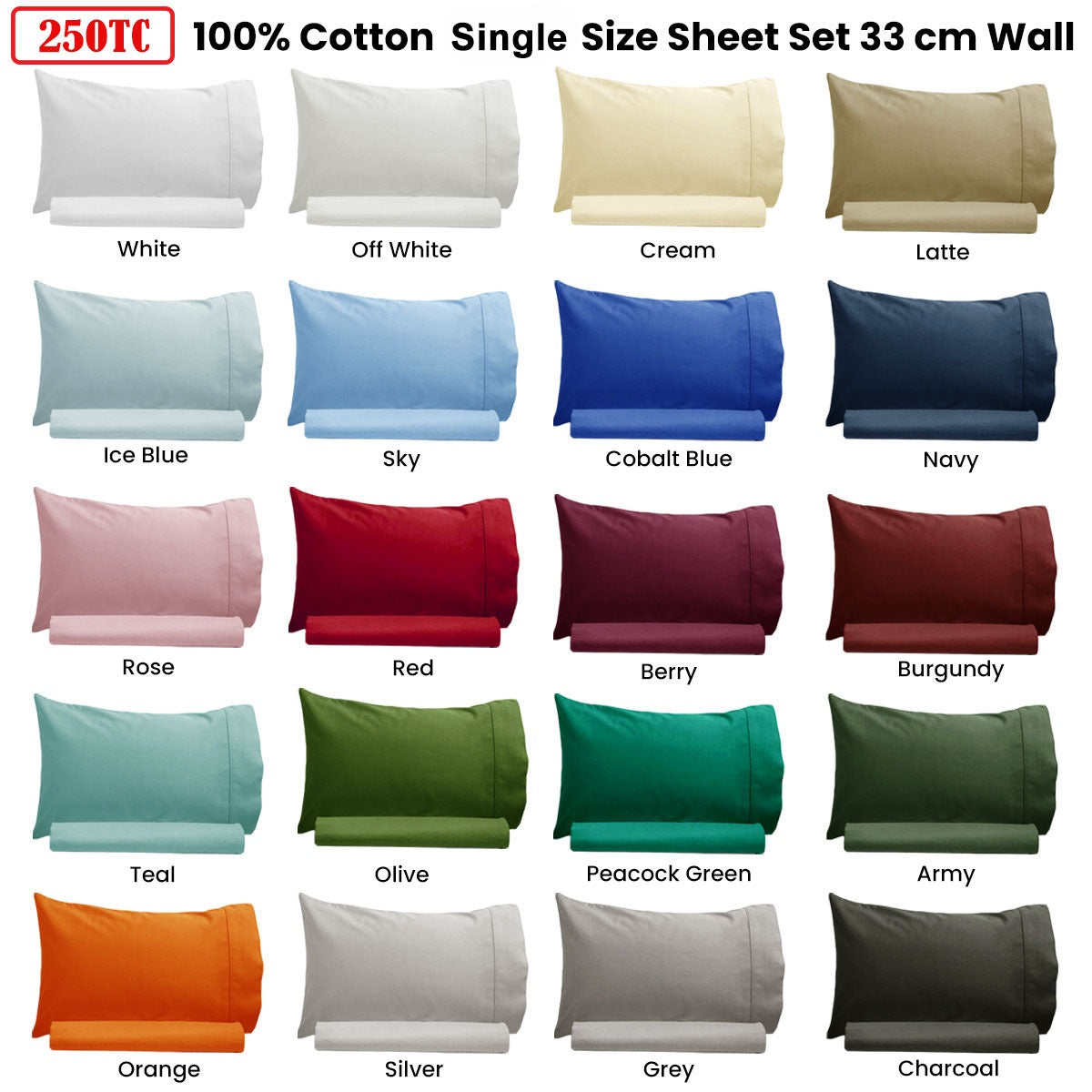 Artex 250TC 100% Cotton Sheet Set Single Off White