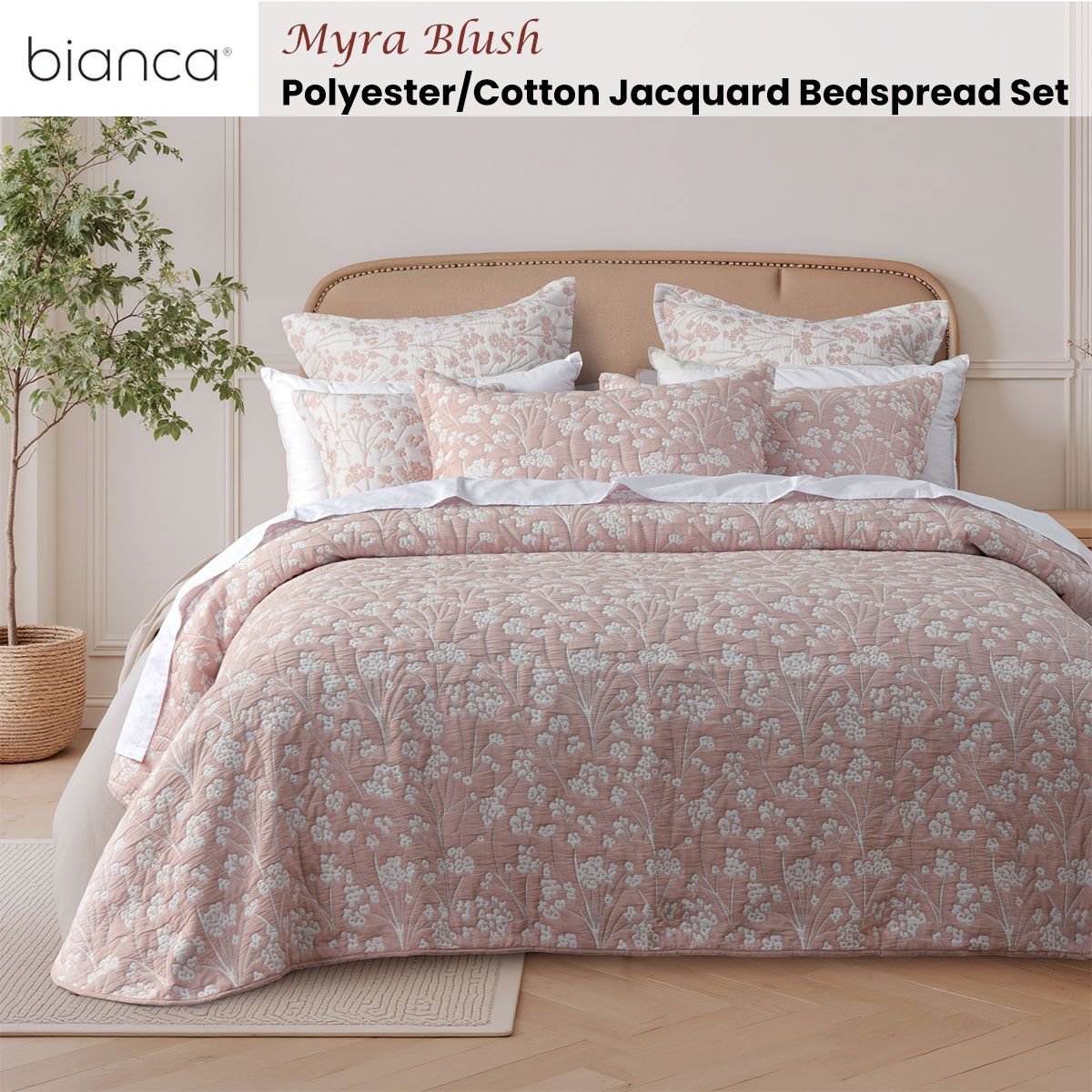 Bianca Myra Blush Floral Jacquard Bedspread Set Super King