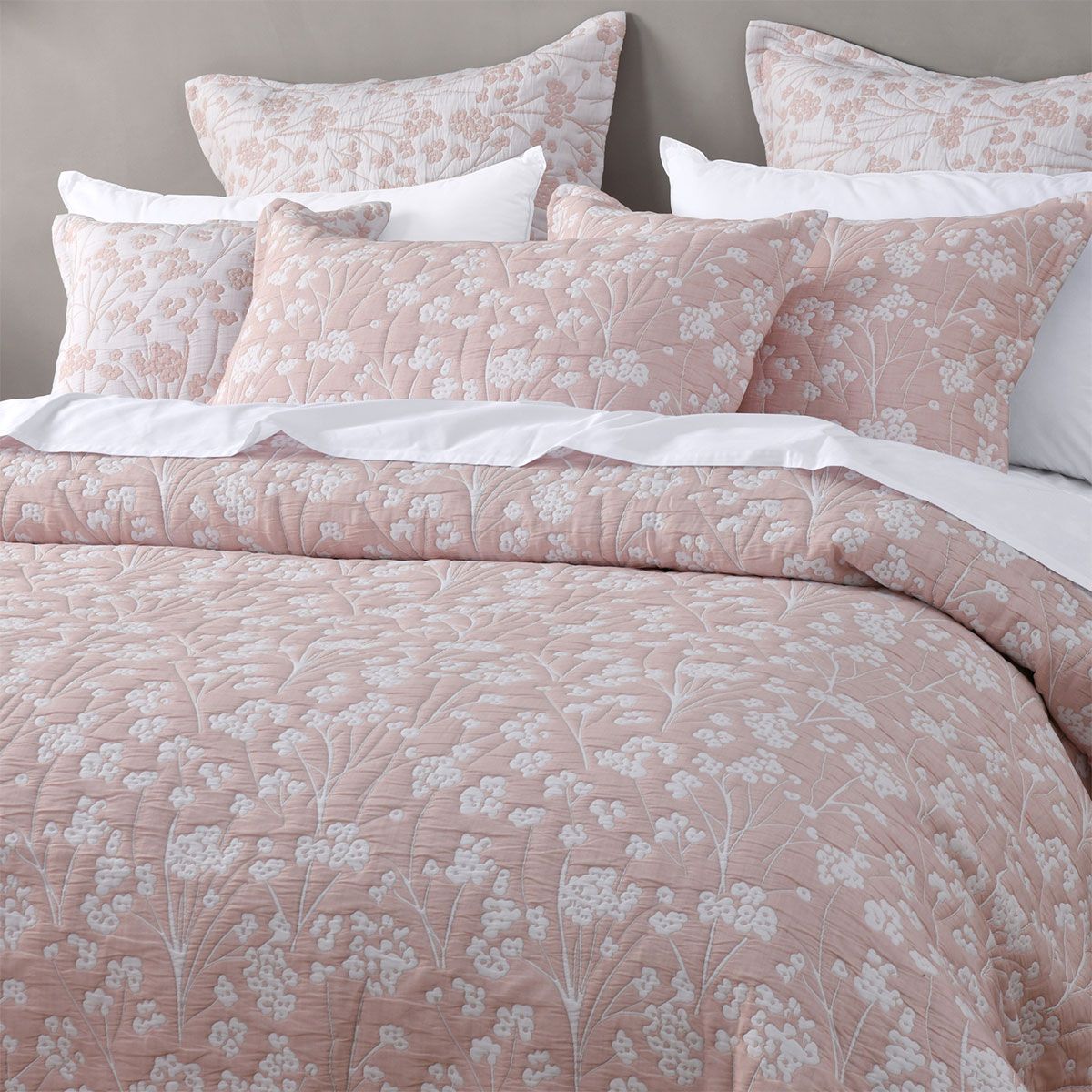 Bianca Myra Blush Floral Jacquard Bedspread Set Super King