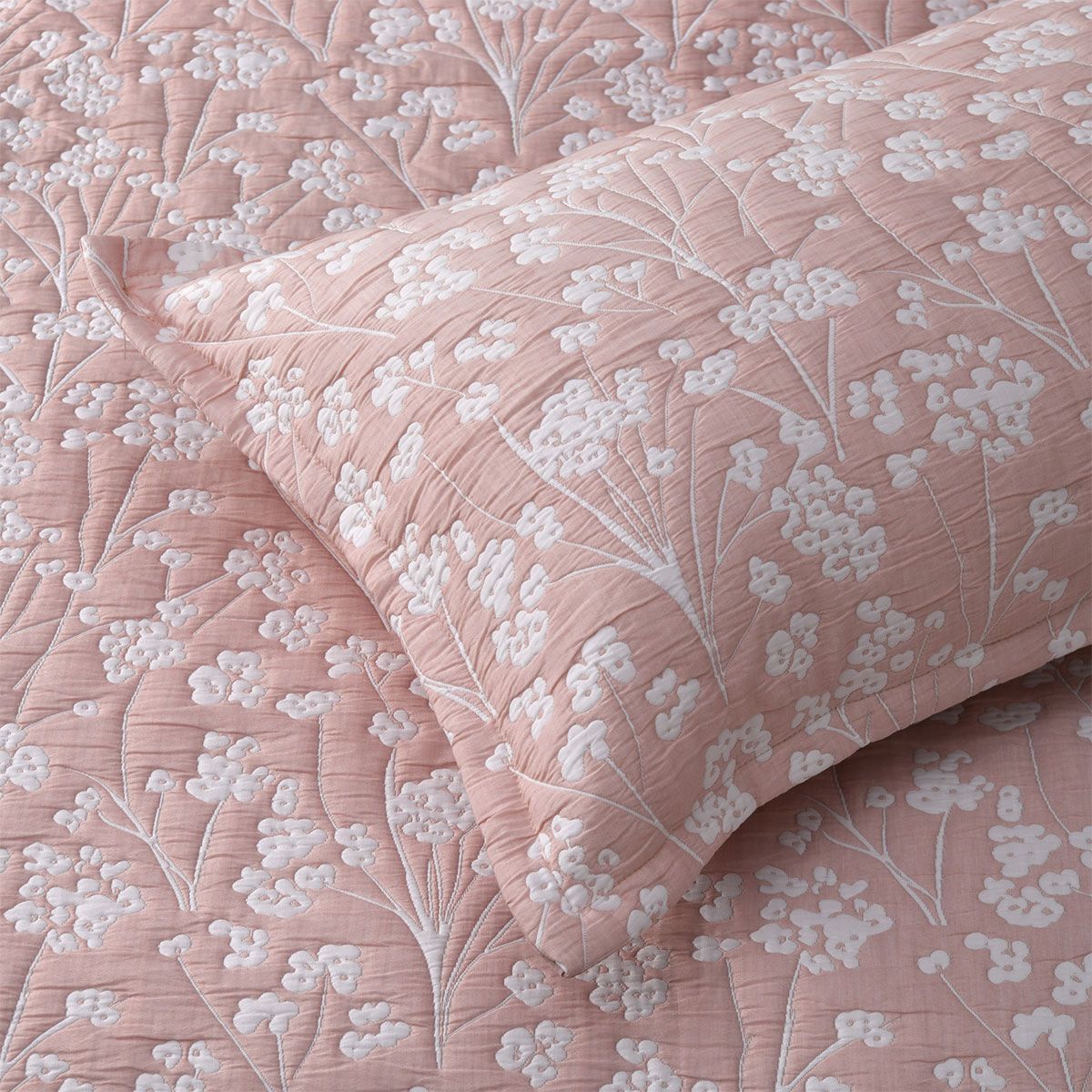 Bianca Myra Blush Floral Jacquard Bedspread Set Super King