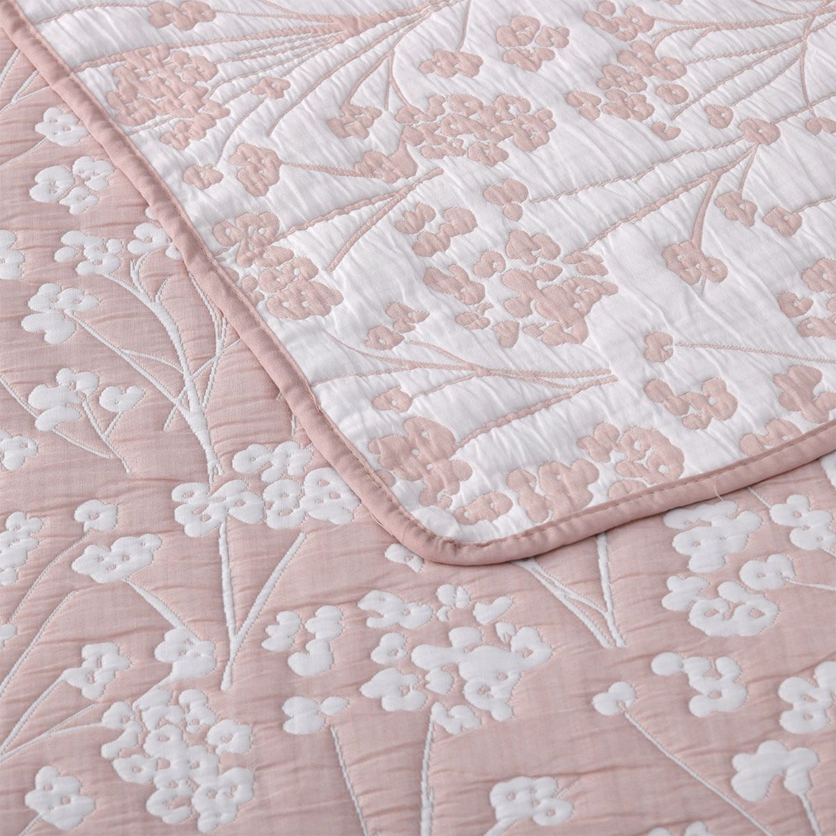 Bianca Myra Blush Floral Jacquard Bedspread Set Super King