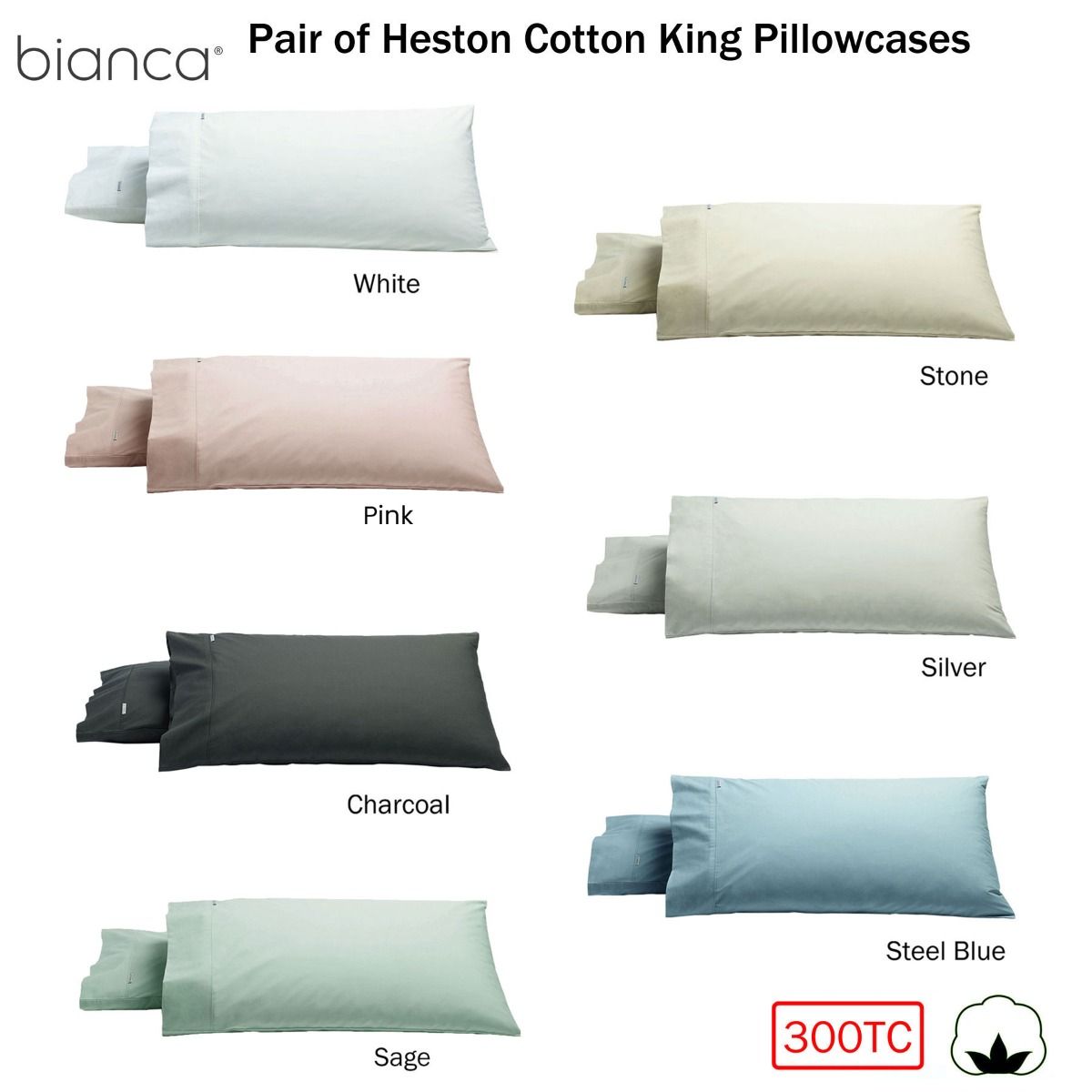 Bianca Pair of Heston Cotton Percale King Pillowcases Pink