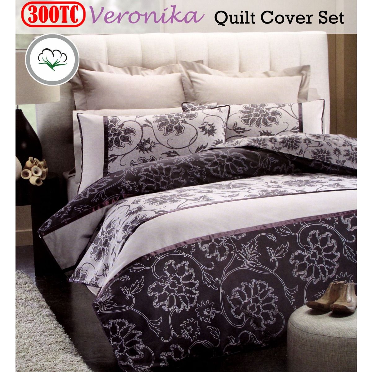 Belmondo 300TC Veronika Cotton Floral Quilt Cover Set Queen