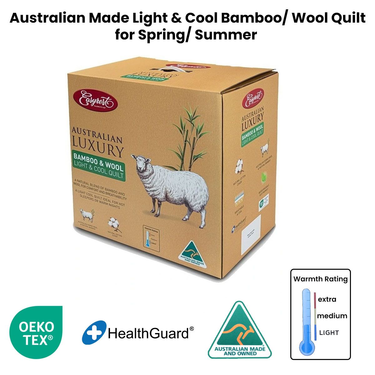 Easyrest Australian Made Light & Cool Bamboo / Wool Quilt for Spring/ Summer Super King