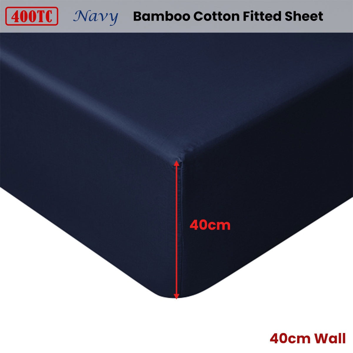 Accessorize 400TC Navy Bamboo Cotton Fitted Sheet 40cm Wall Double