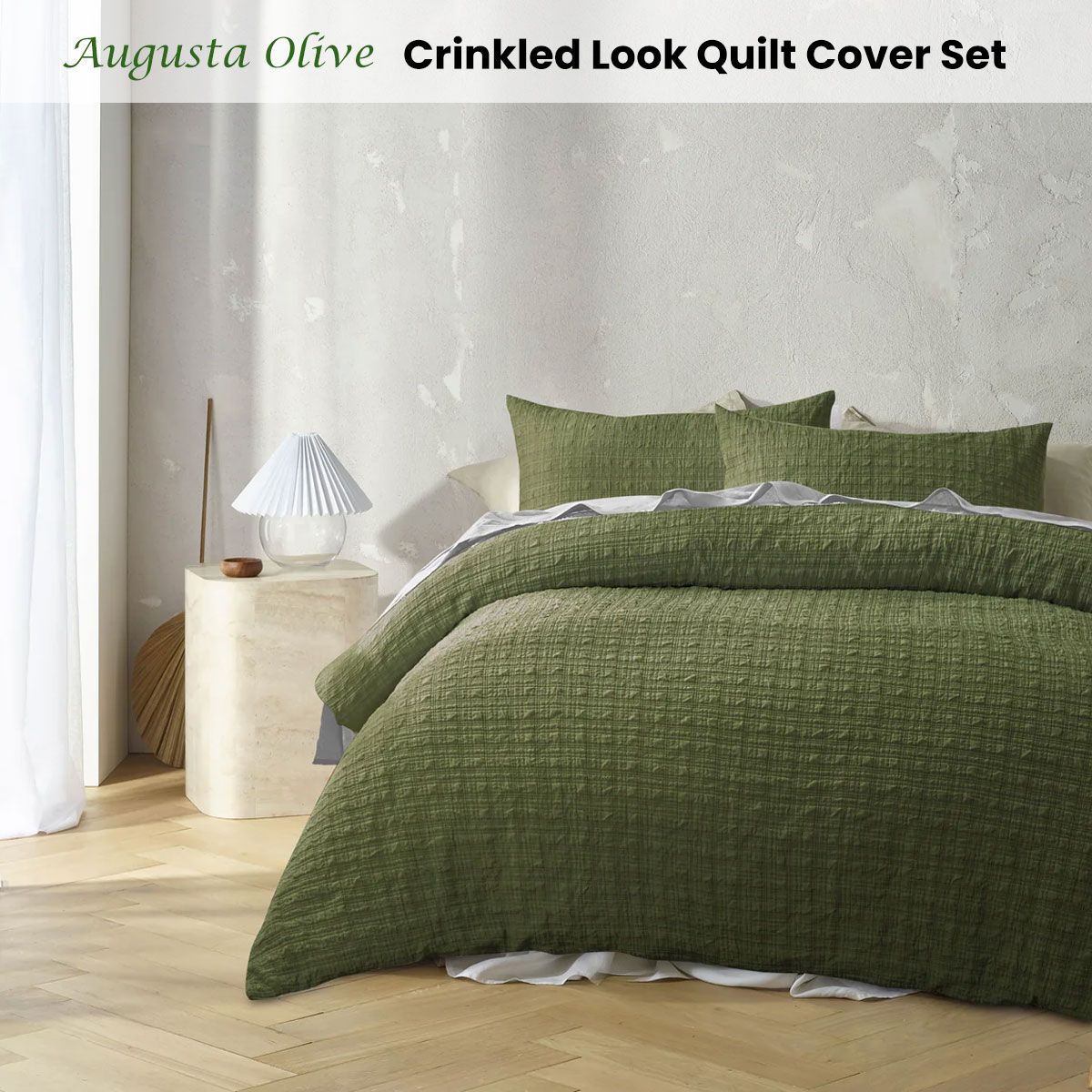 Accessorize Augusta Olive Crinkled Look Quilt Cover Set King